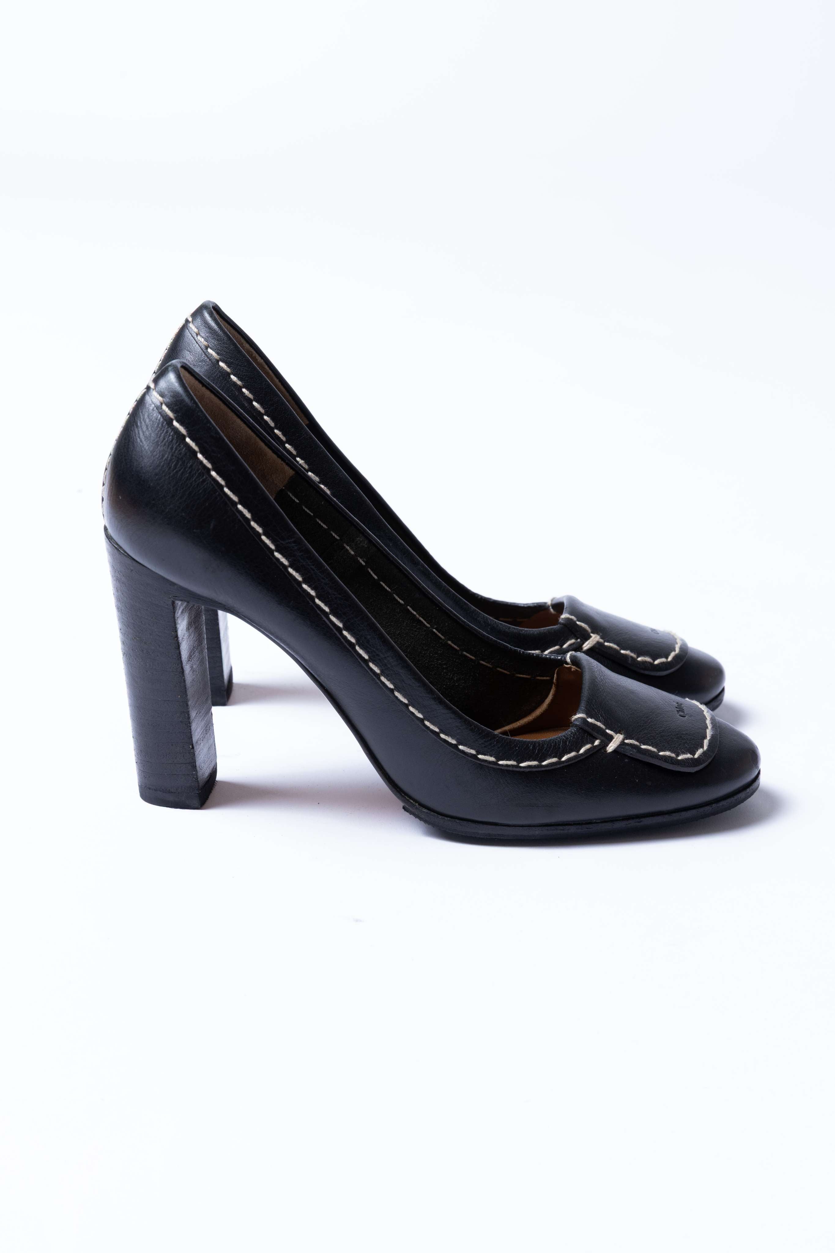 Lauren Leather Square-Toe Block Heel Loafer Pumps