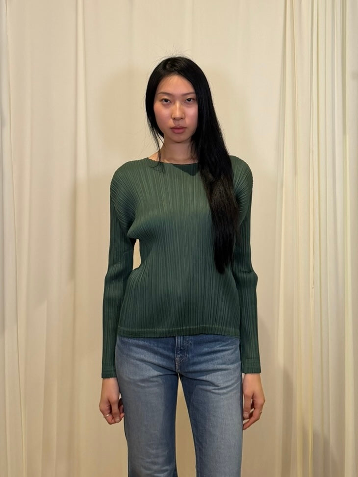 Pleats Please Issey Miyake L/S Crewneck Top ‘Green’
