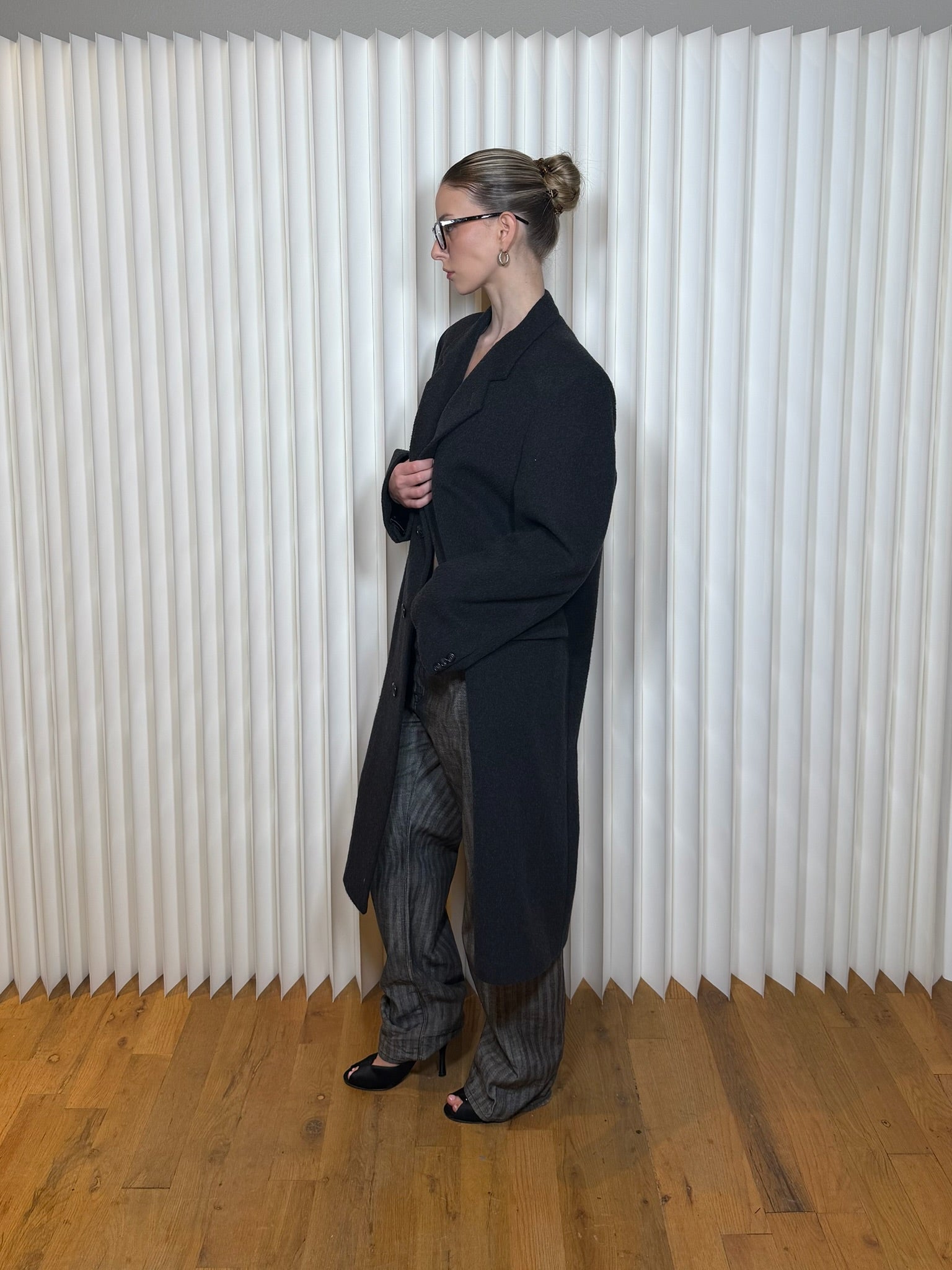 Long Charcoal British Wool Cashmere Coat