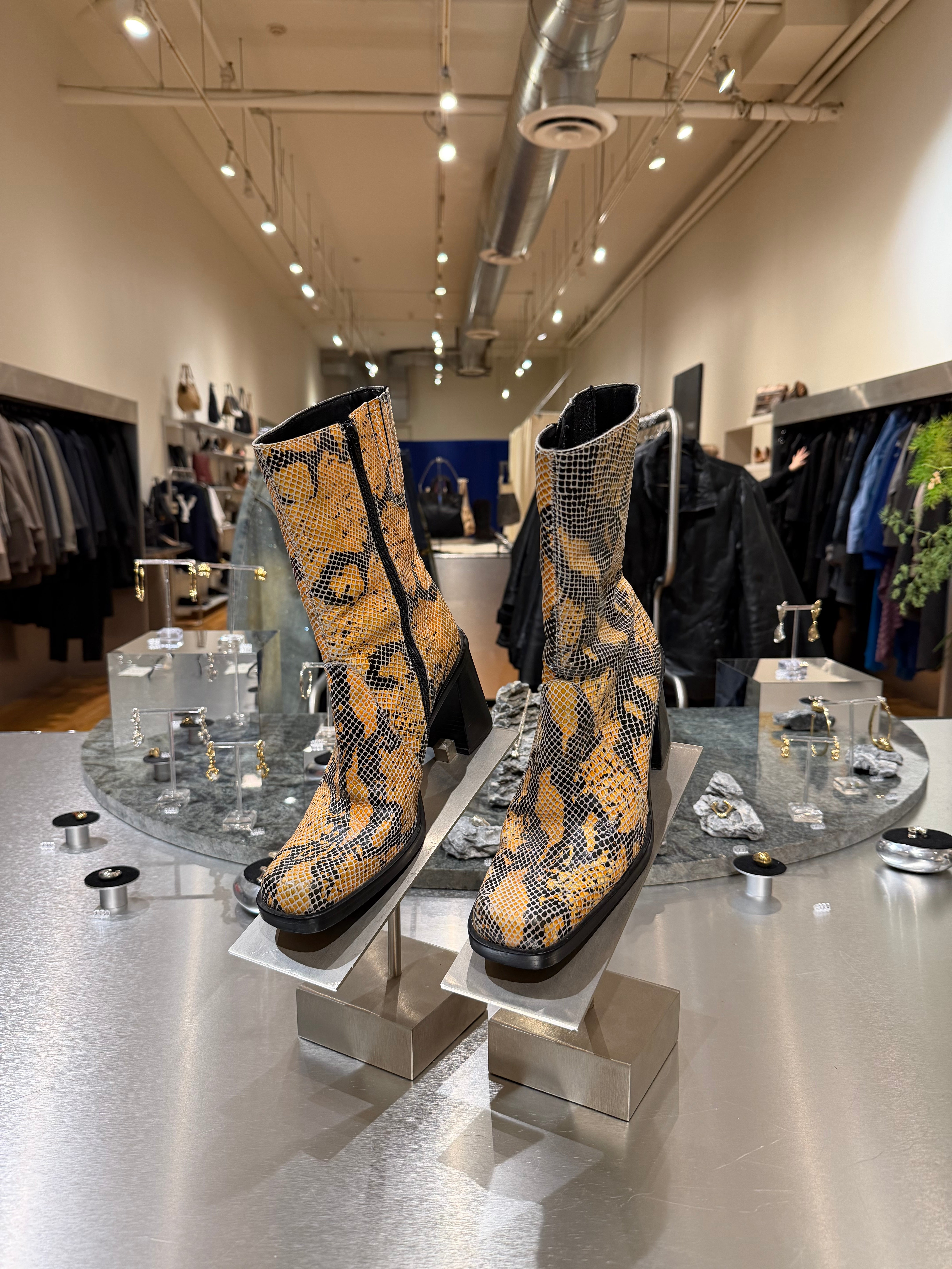 MIA Orange Snakeskin Boots