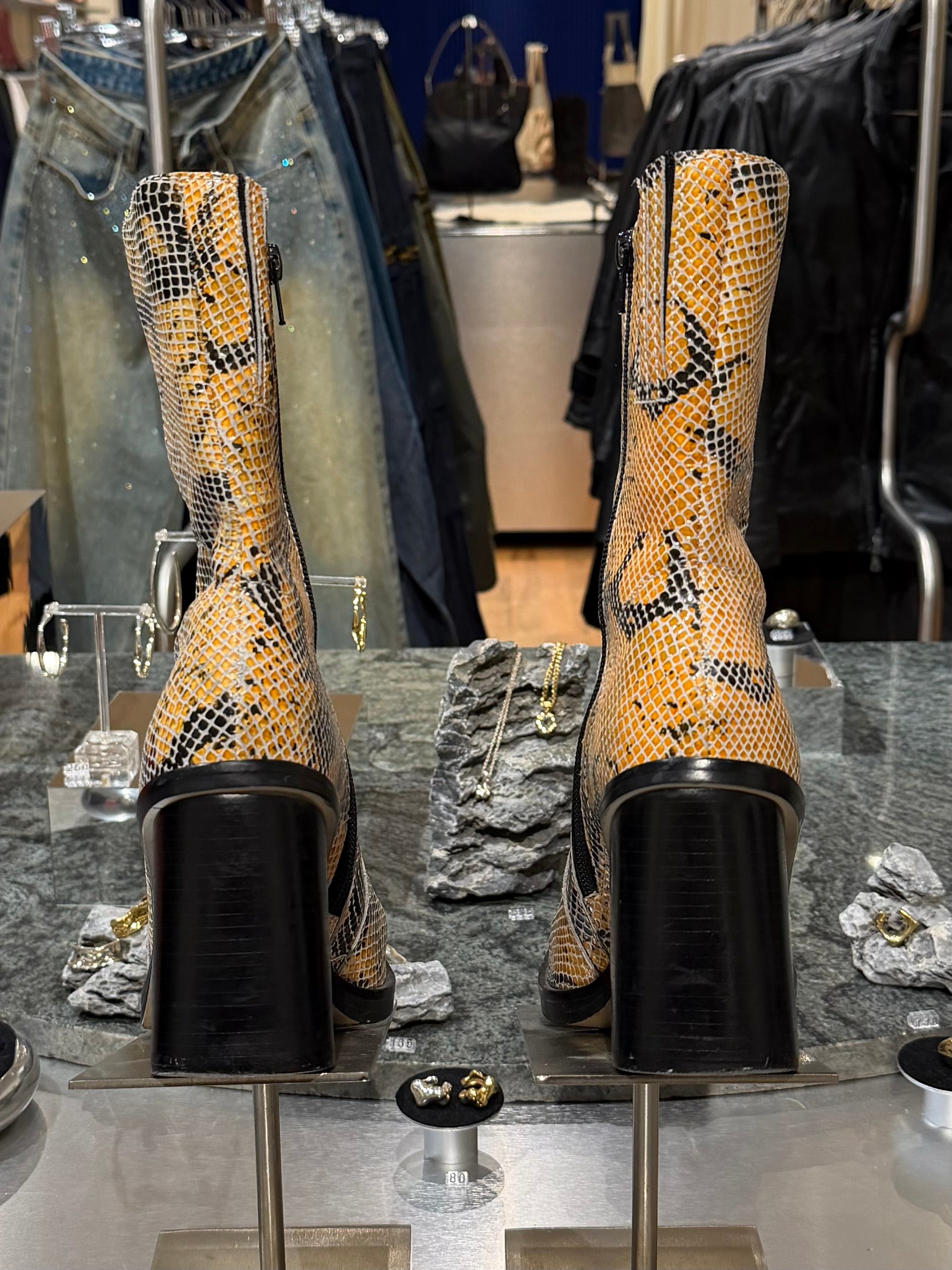 MIA Orange Snakeskin Boots