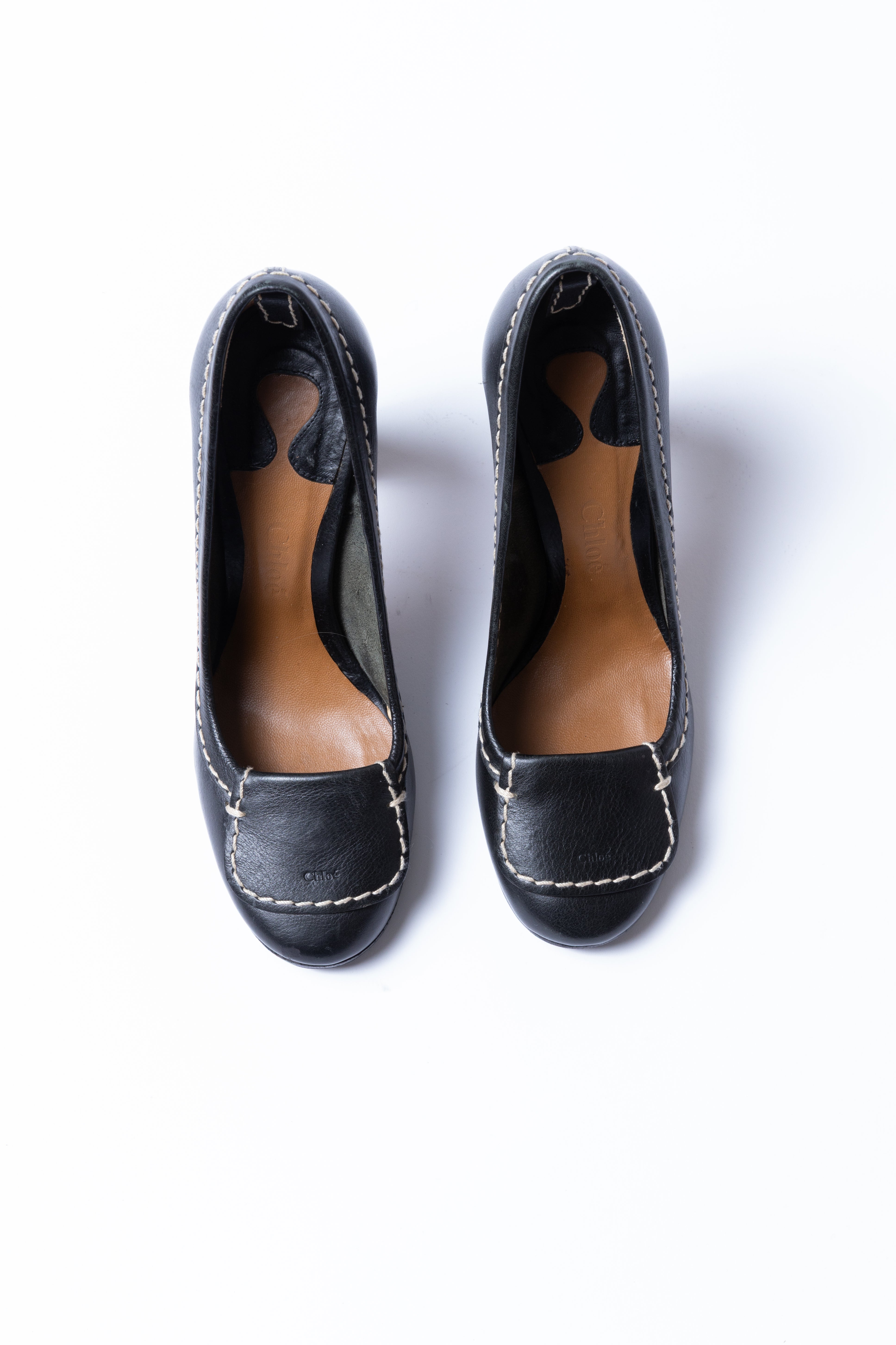 Lauren Leather Square-Toe Block Heel Loafer Pumps
