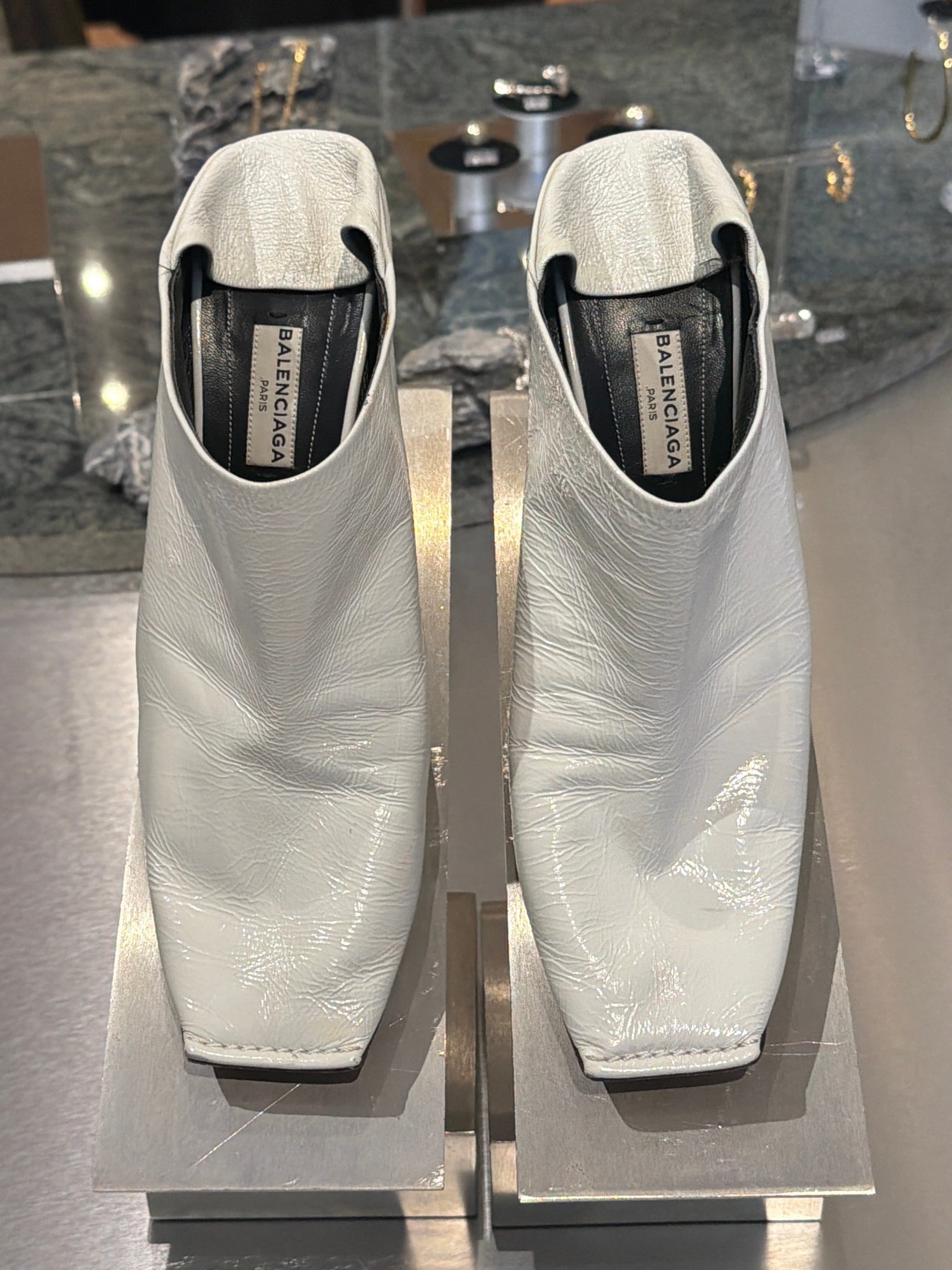 BALENCIAGA LEATHER SQUARE TOE BOOTIES