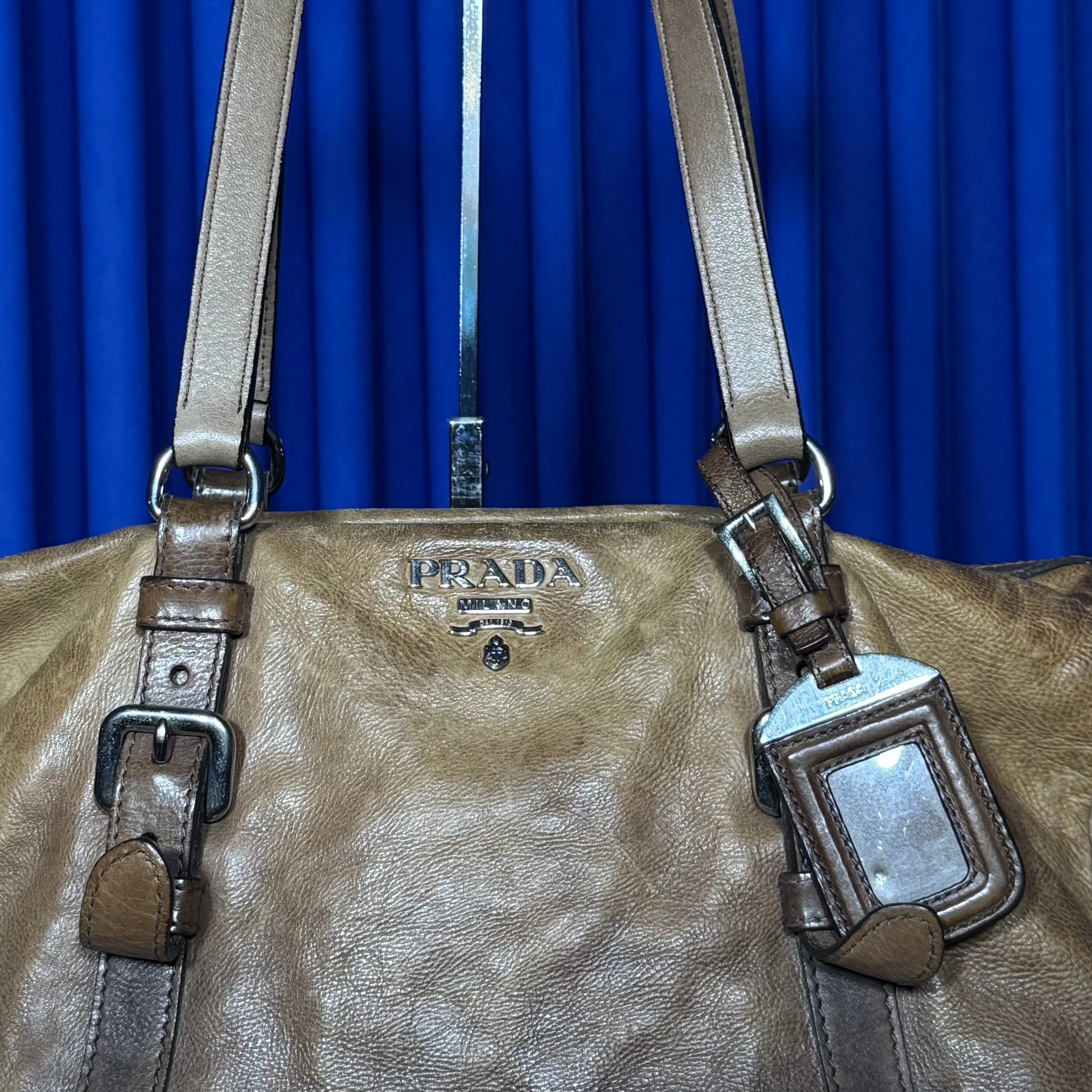 PRADA OMBRE GLACE CALF BUCKLE TOTE