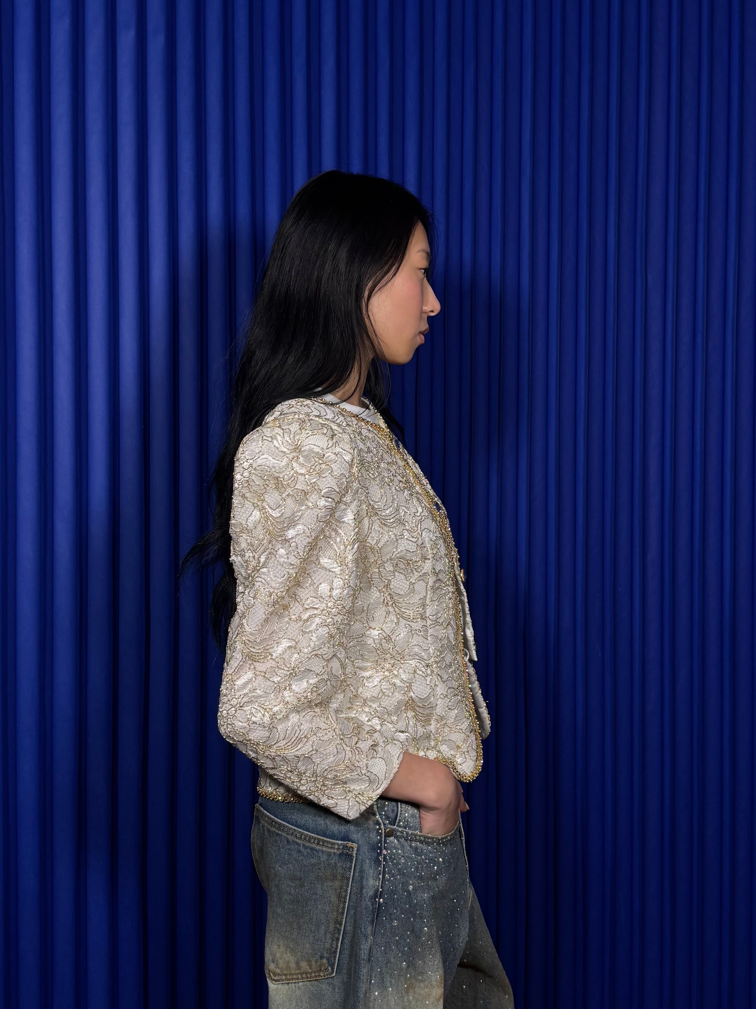 Vintage Givenchy Lace/Beaded Evening jacket ‘White & Gold’