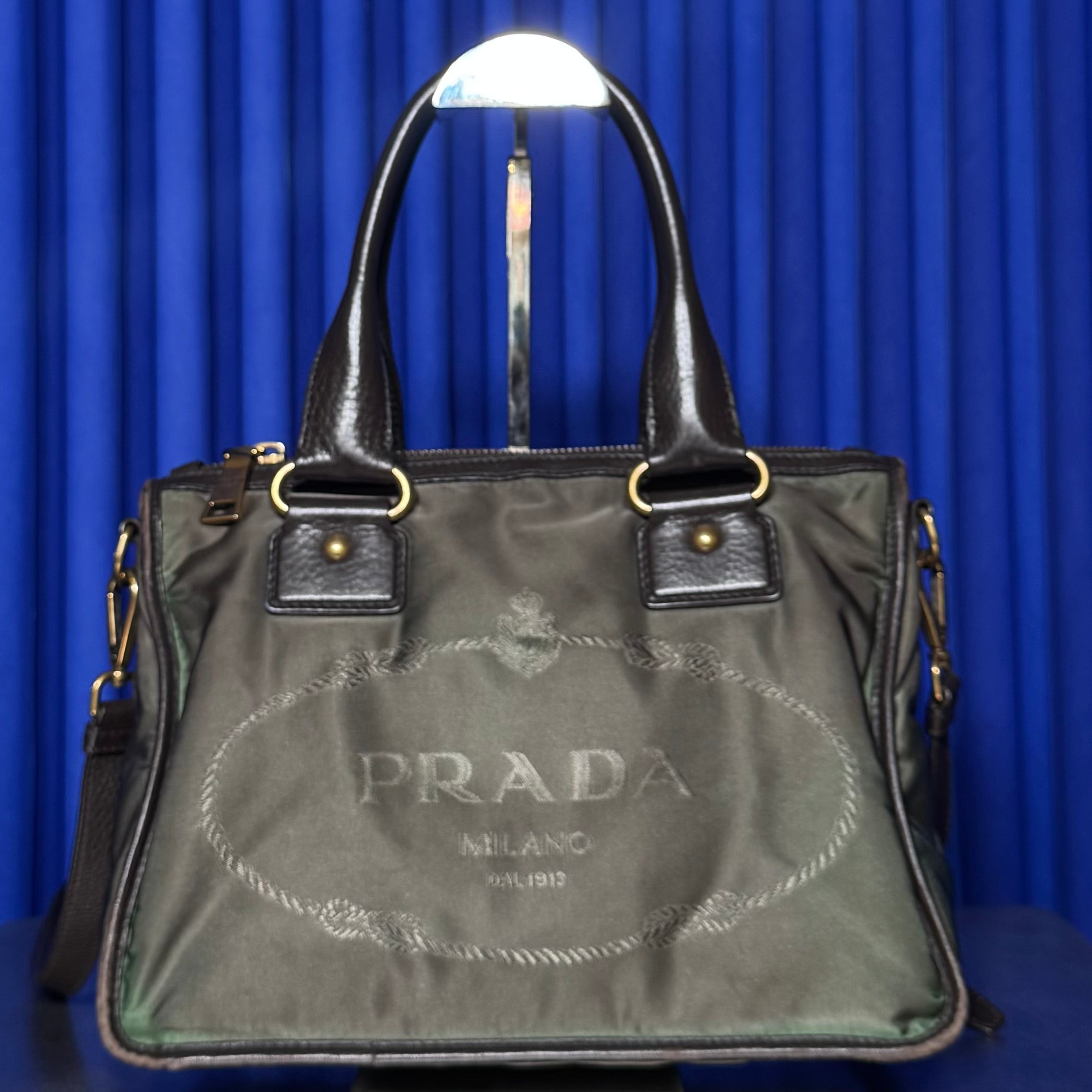 PRADA JACQUARD BAULETTO EBANO NYLON SHOULDER BAG
