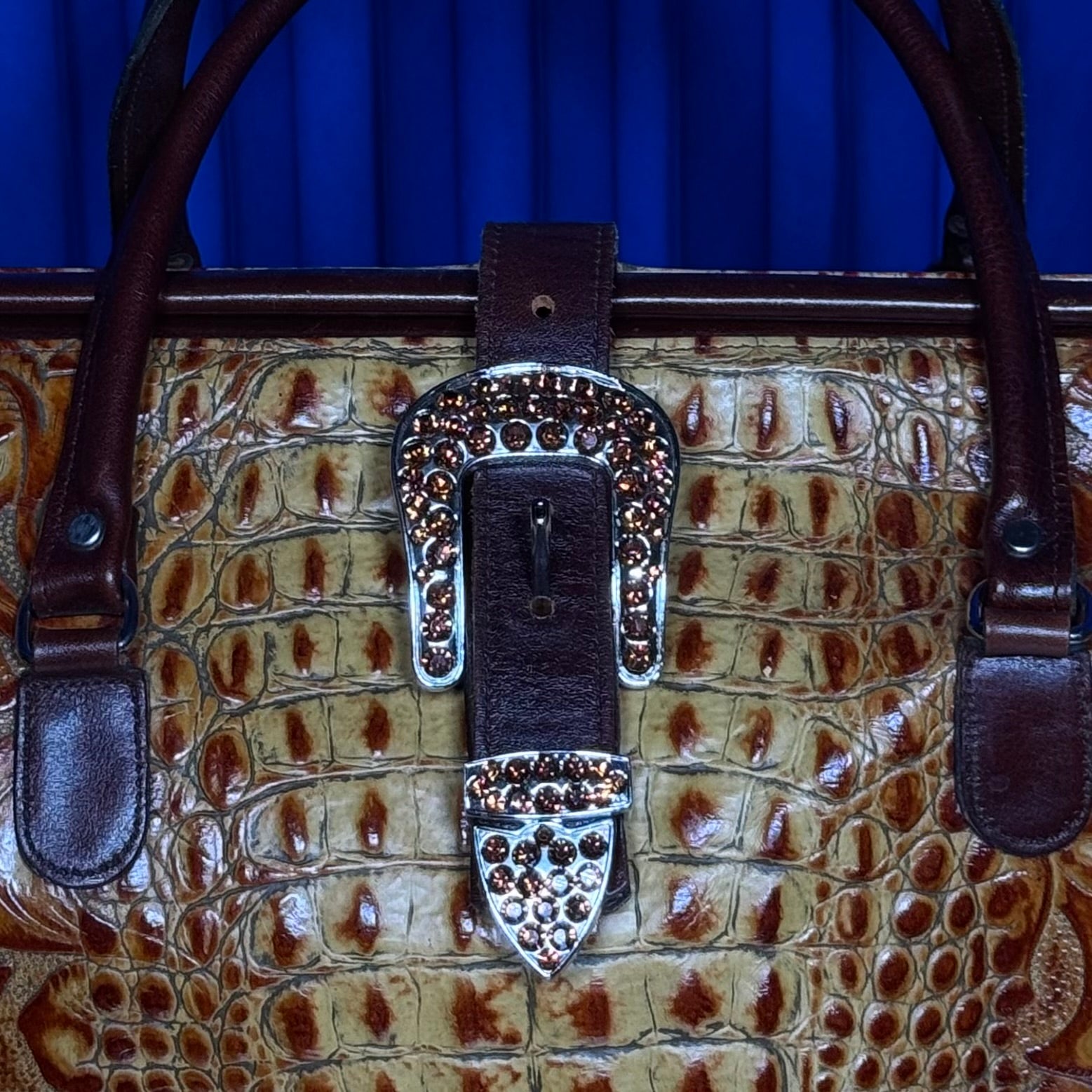 Raviani croc embossed floral leather Duffle
