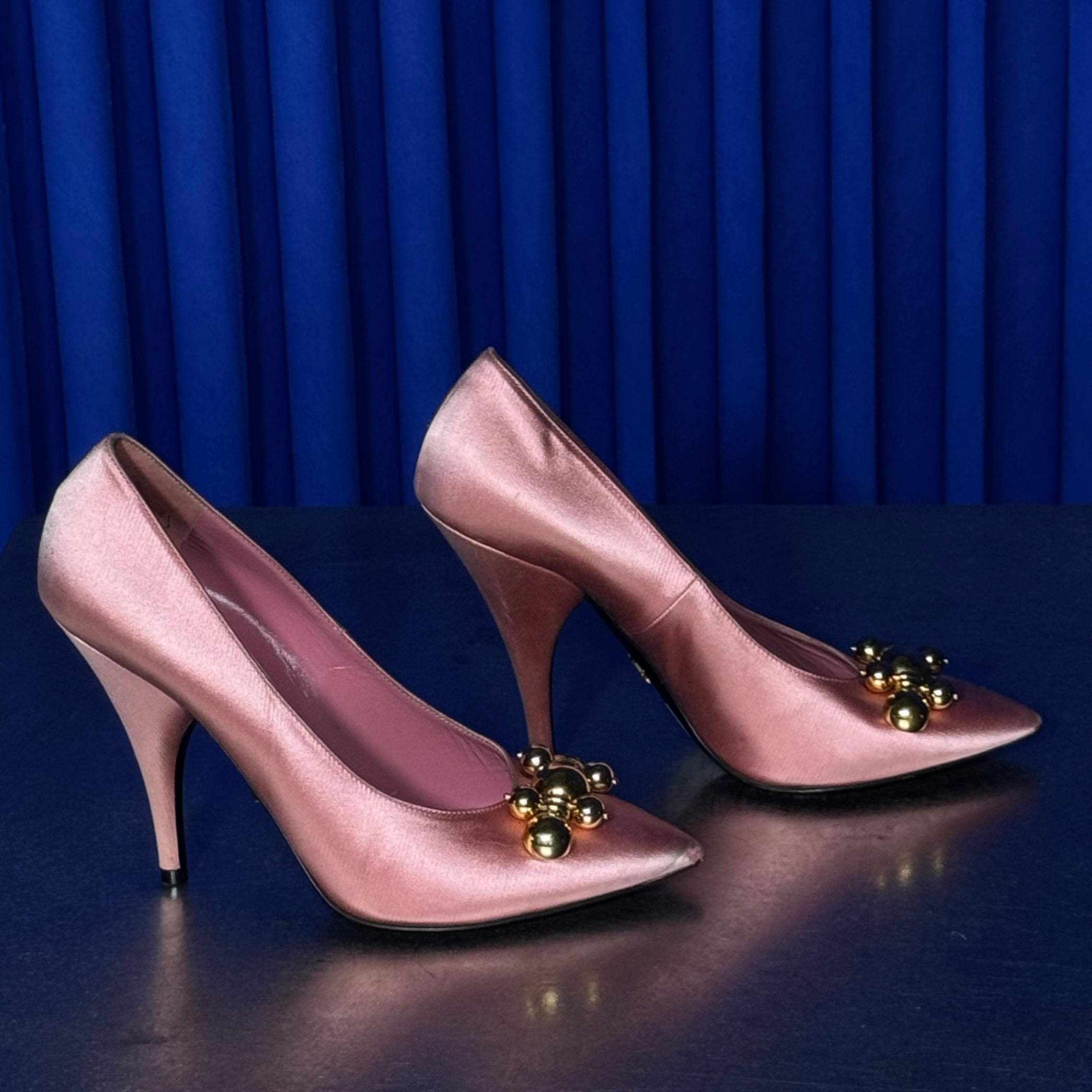 PRADA SATIN STUDDED PUMPS
