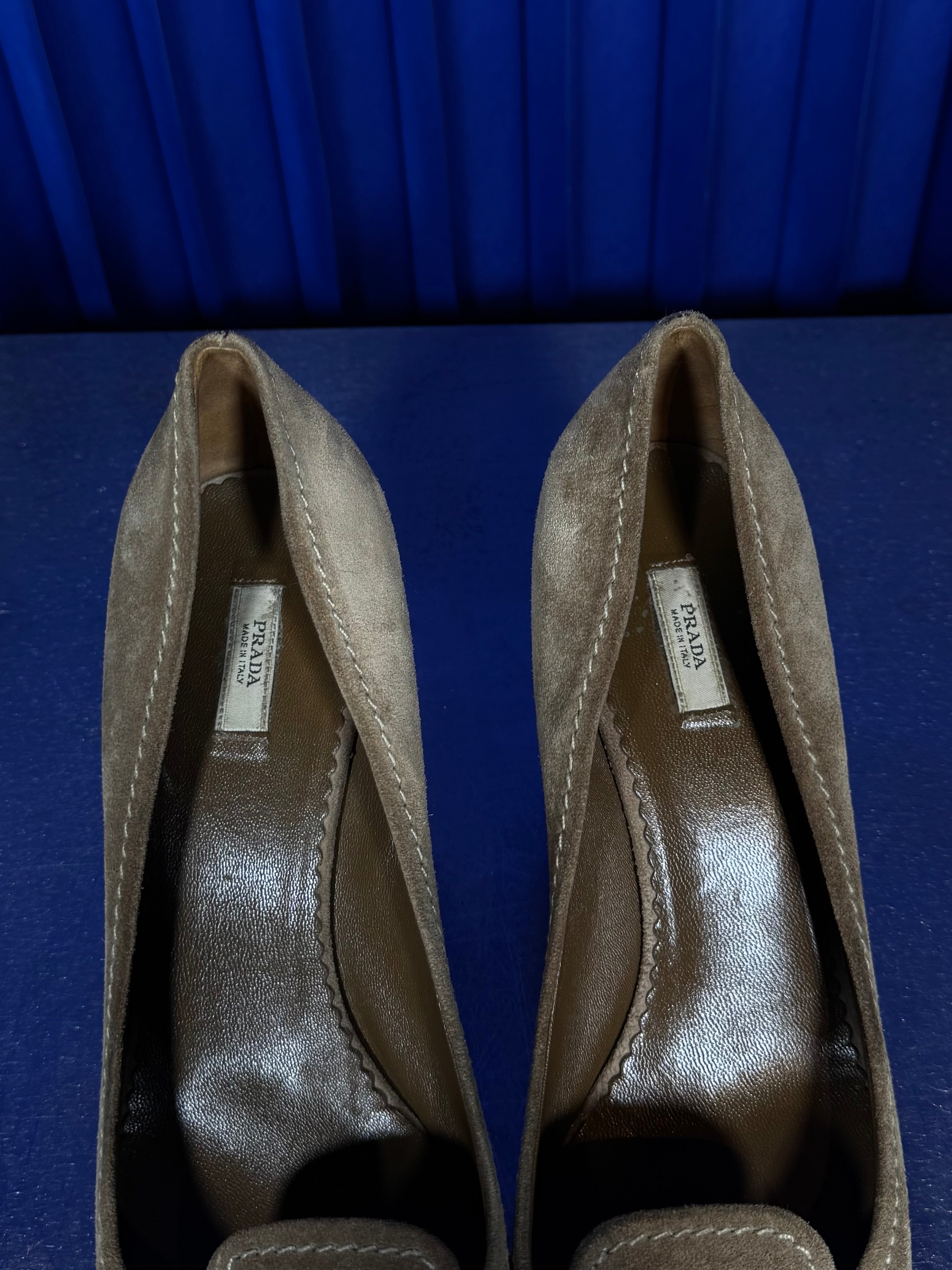 PRADA SUEDE STUDDED HEELS