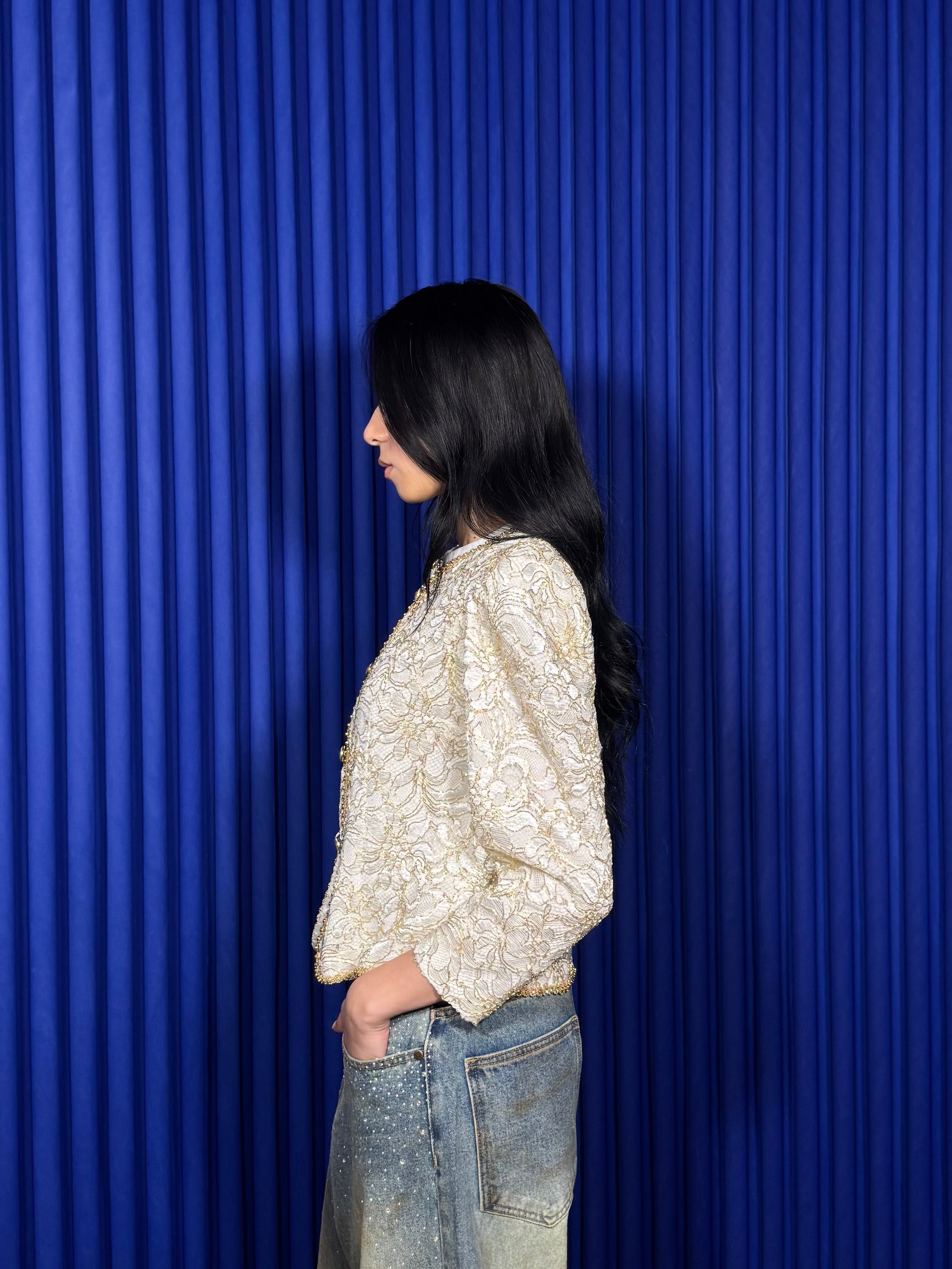 Vintage Givenchy Lace/Beaded Evening jacket ‘White & Gold’