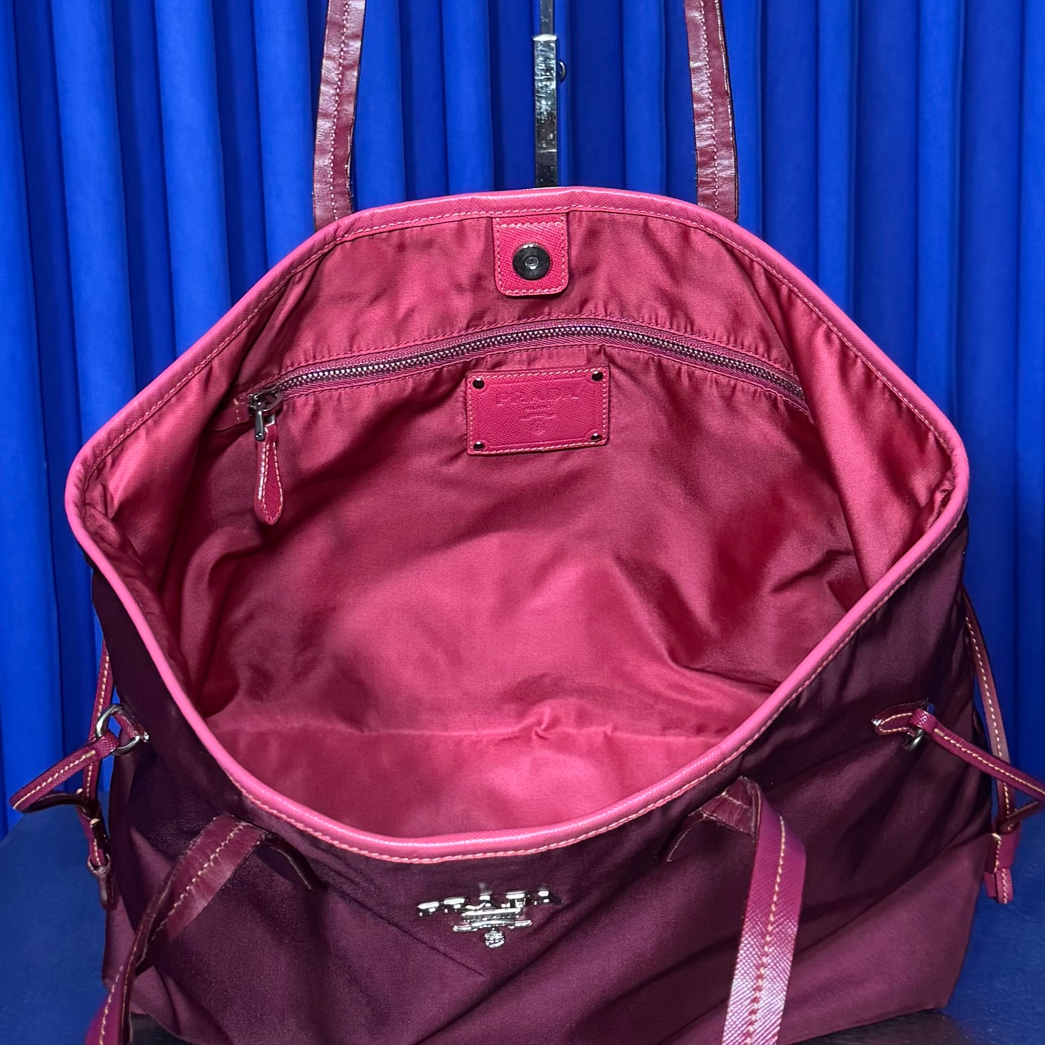 PRADA SAFFIANO TRIMMED TESSUTO SHOPPERS TOTE