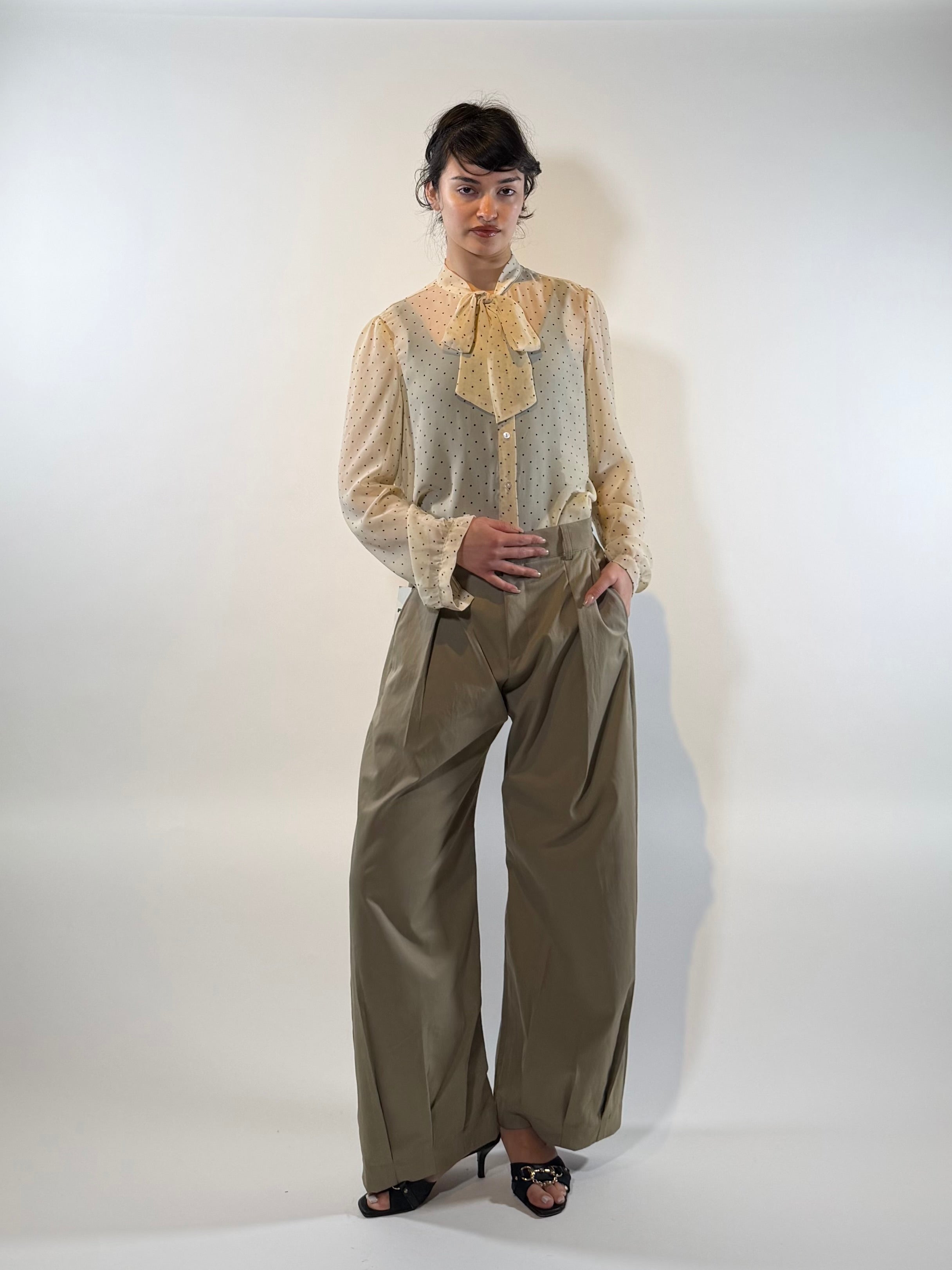 Free Market Fleur Beige Pleated Wide Pants