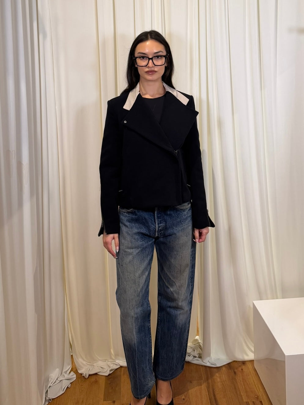 Helmut Lang Cotton Blend Moto Style Jacket