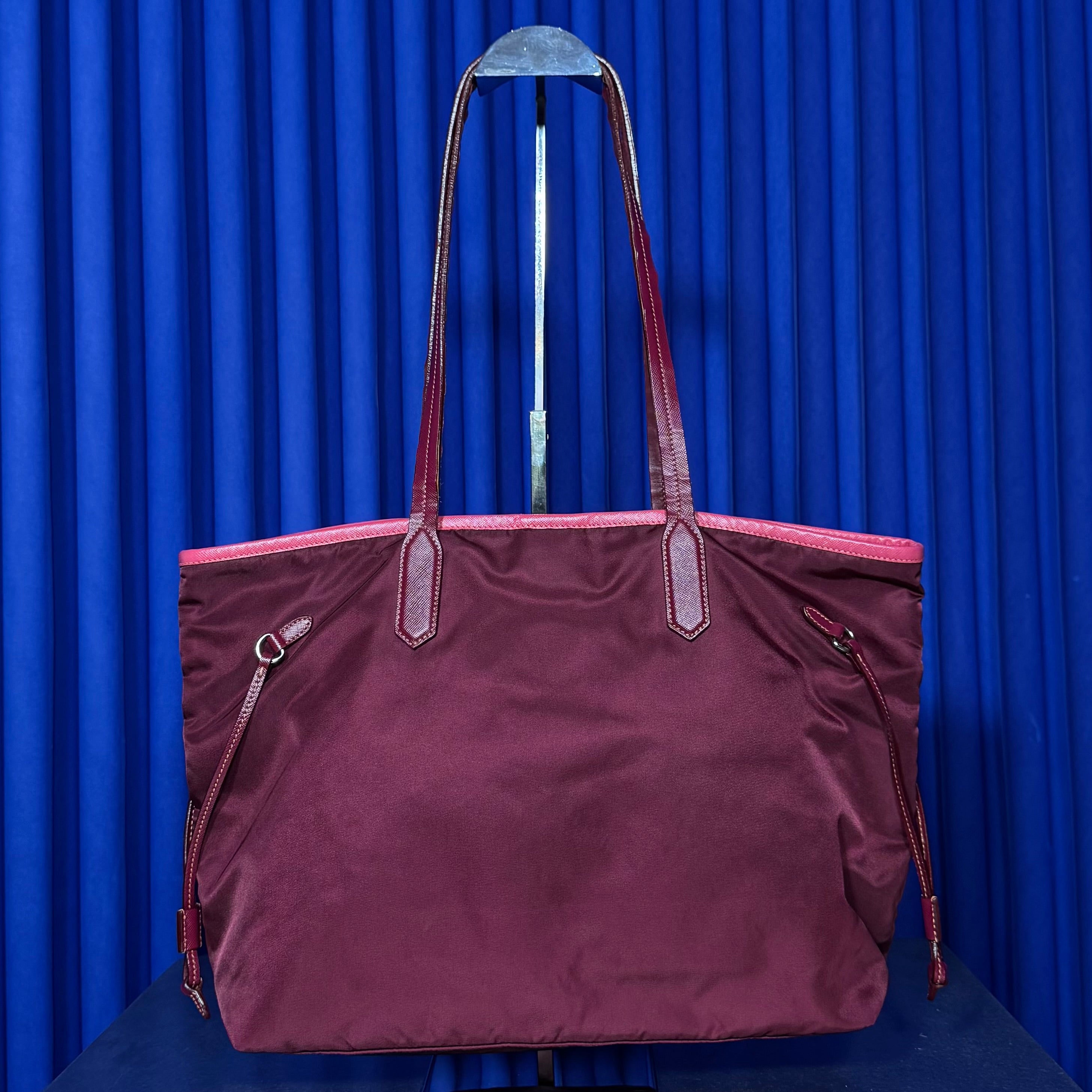 PRADA SAFFIANO TRIMMED TESSUTO SHOPPERS TOTE