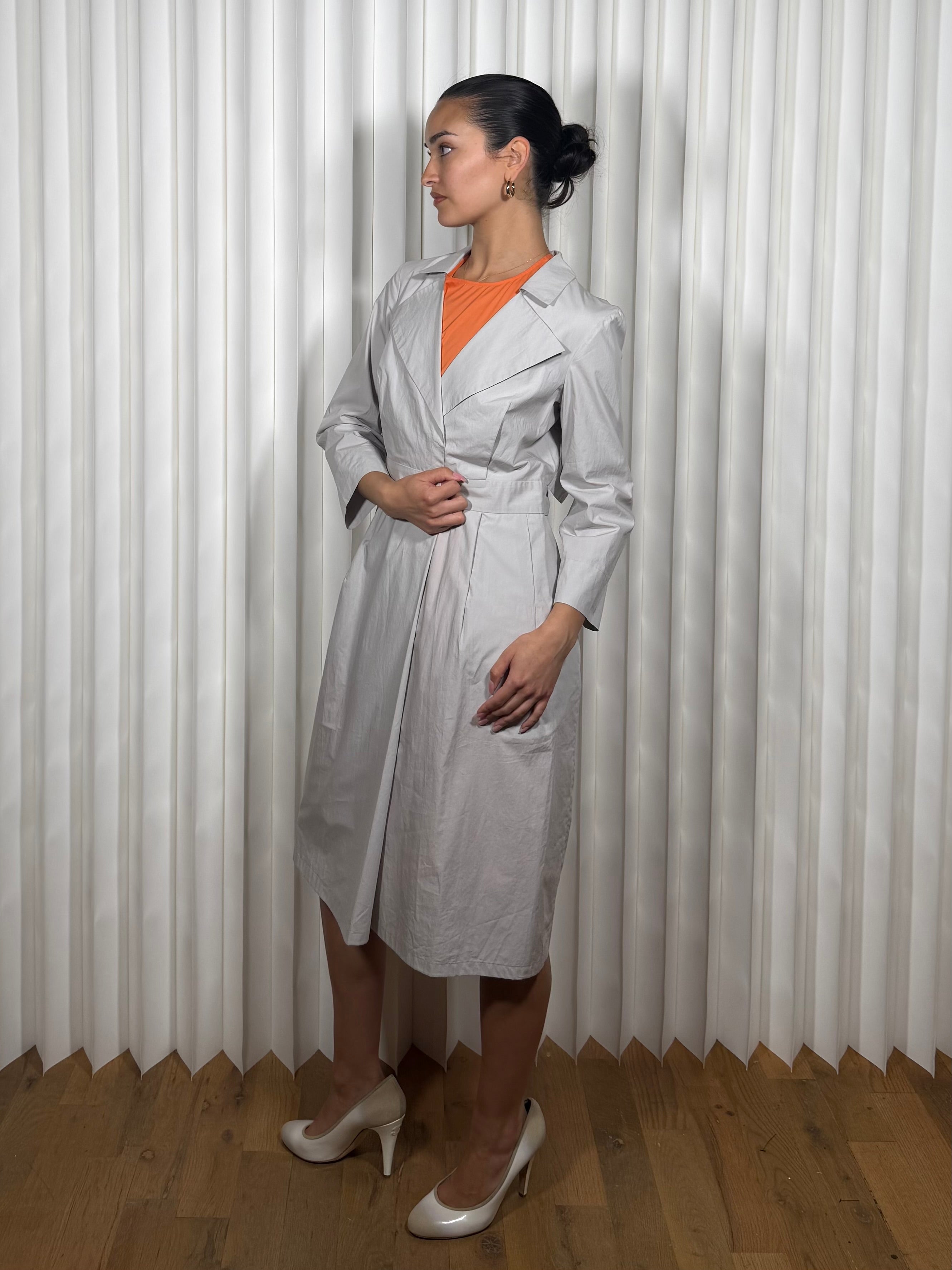 2020 Jil Sander Grey Cotton V-Neck Long Dress