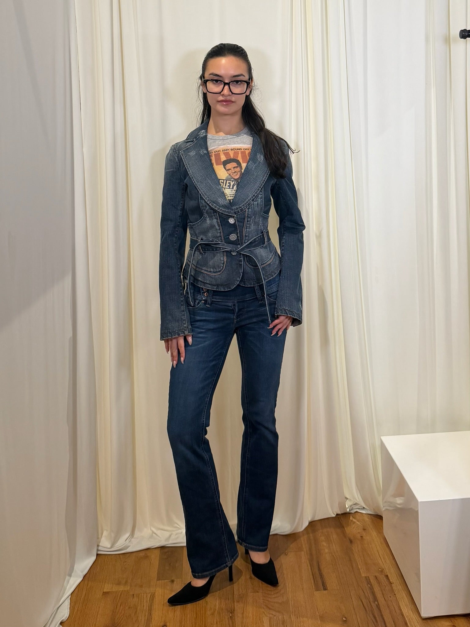 Vintage Armani Exchange Belted Denim Blazer