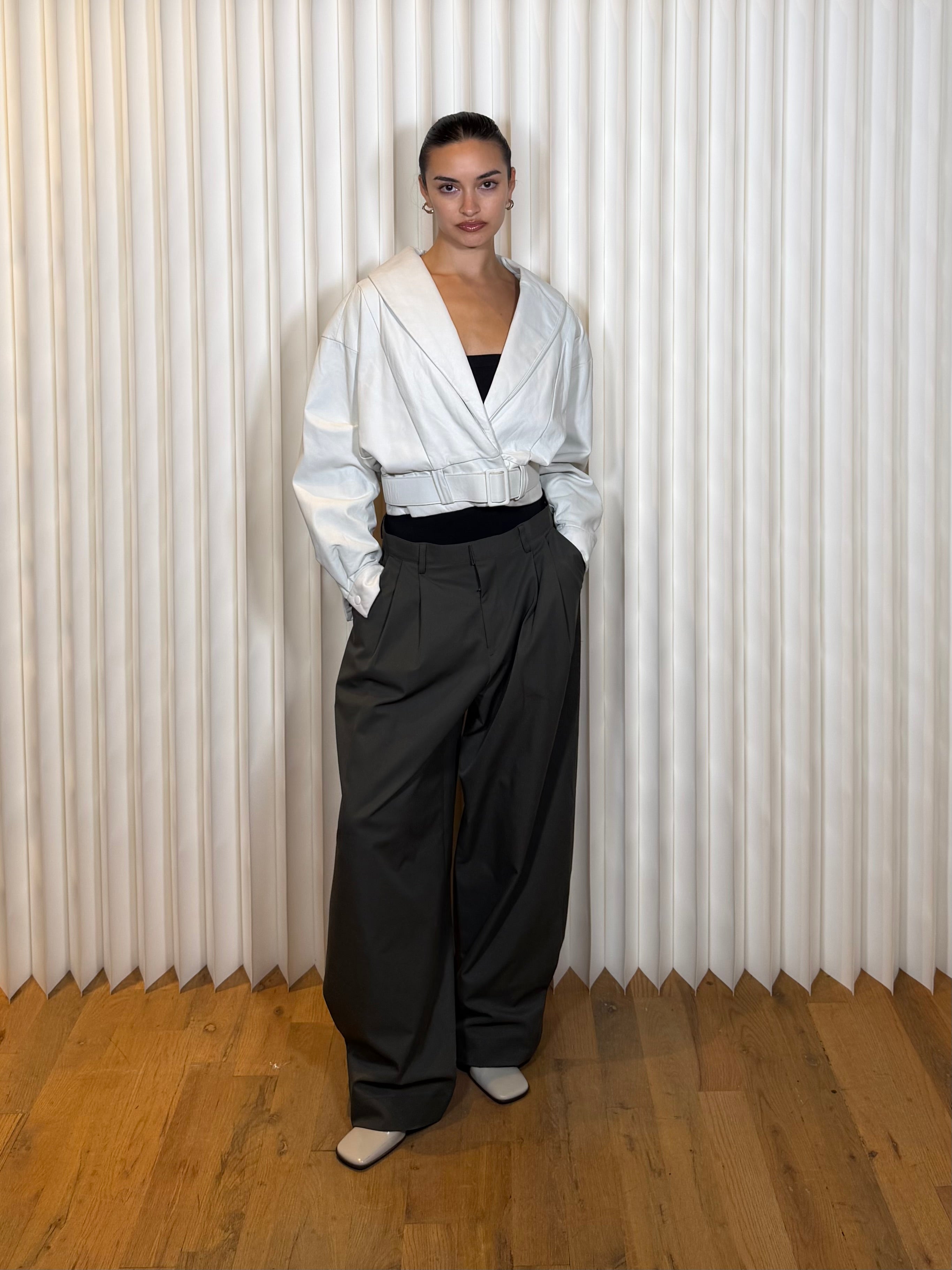 Ujena Leathers White Belted Jacket
