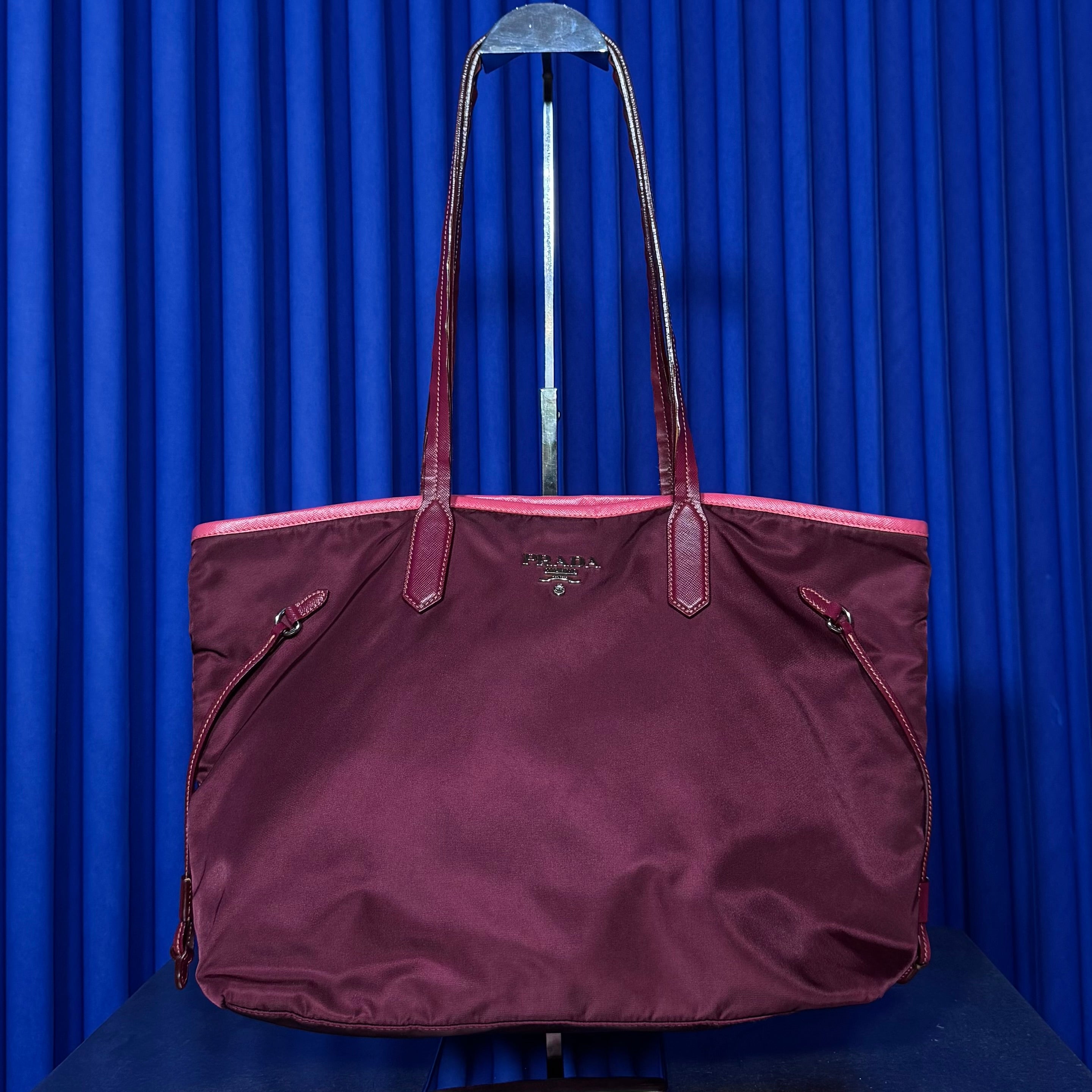 PRADA SAFFIANO TRIMMED TESSUTO SHOPPERS TOTE