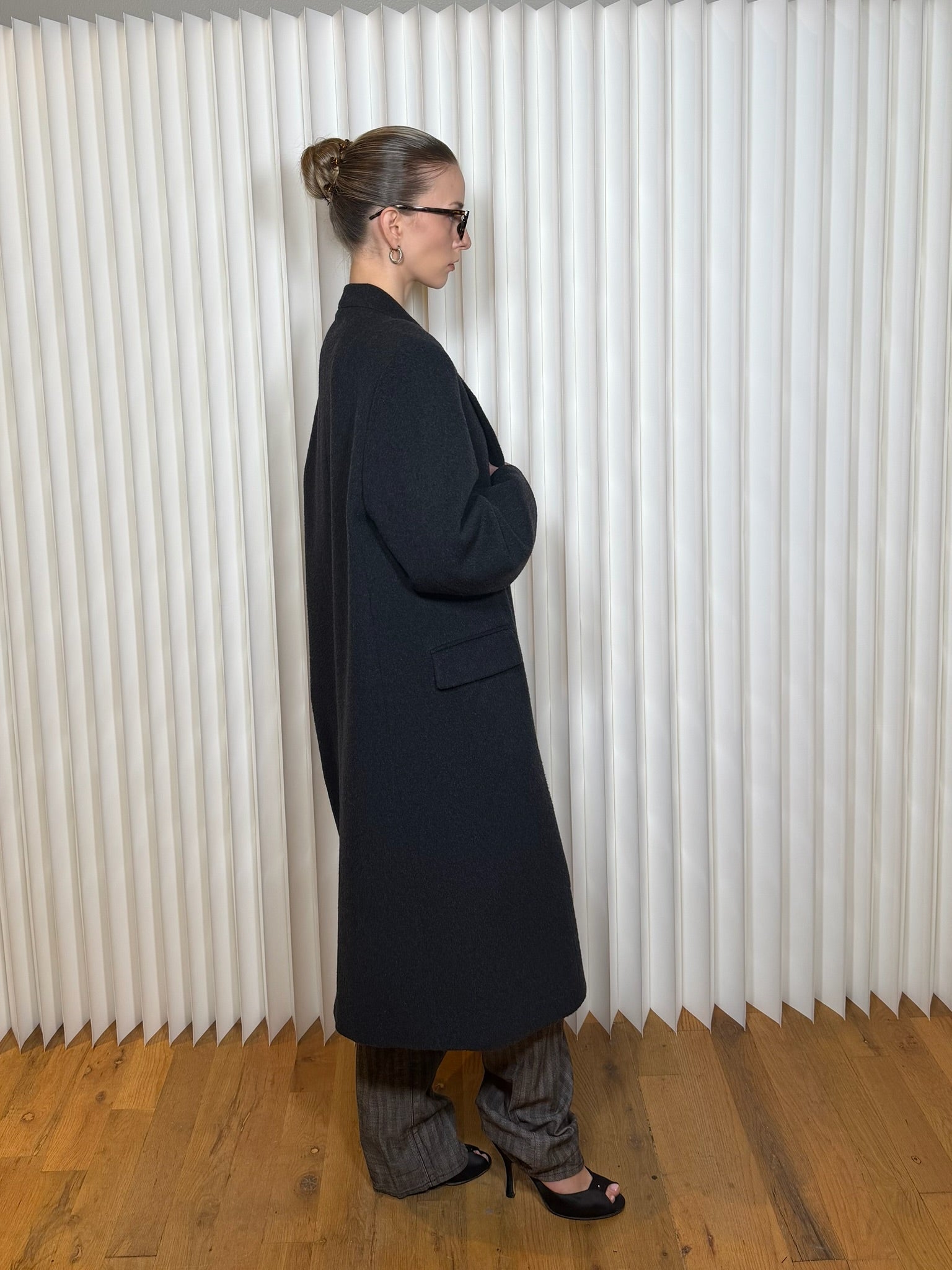 Long Charcoal British Wool Cashmere Coat
