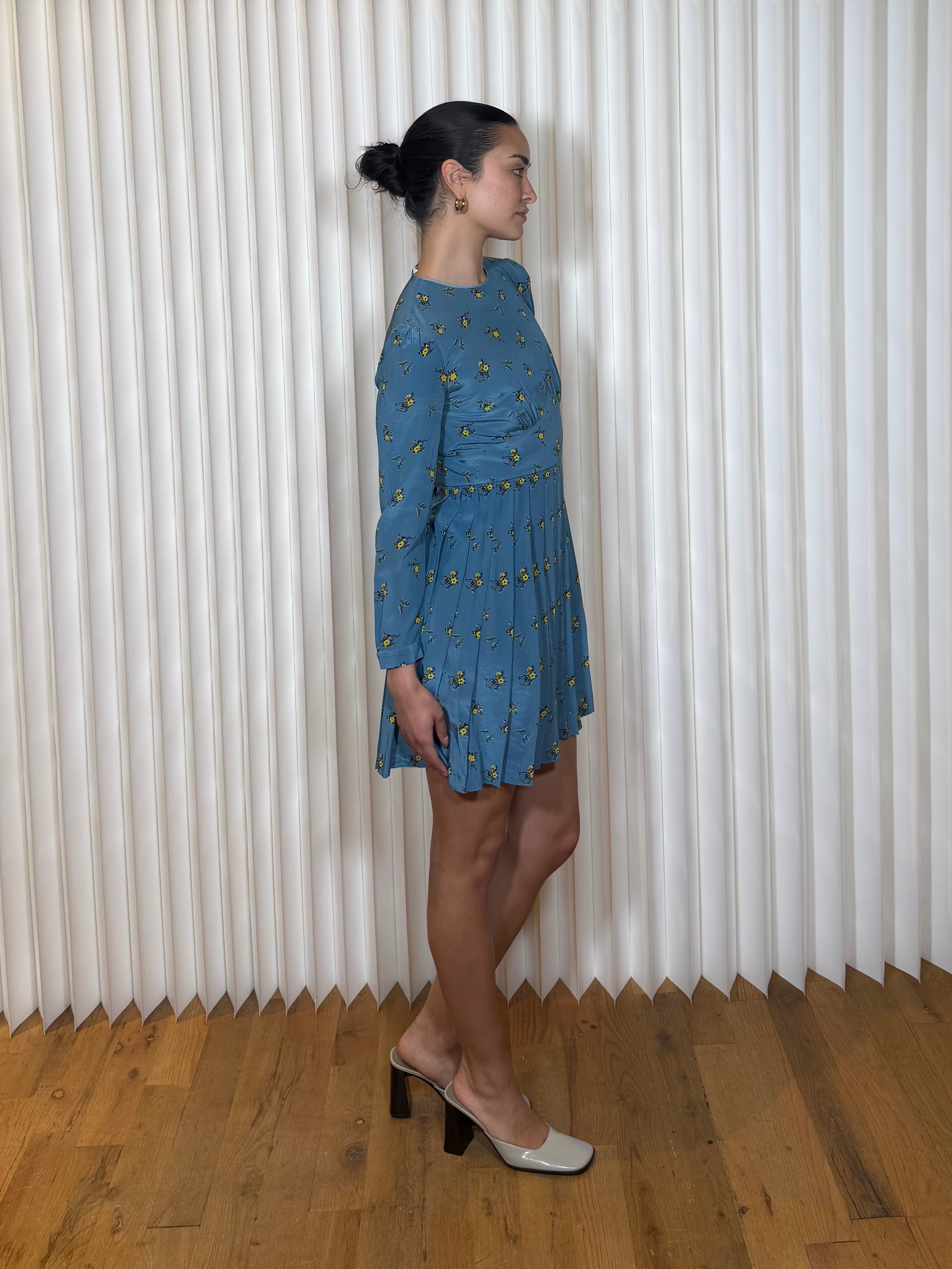 2000s Miu Miu Flora Print Silk L/S Mini Dress