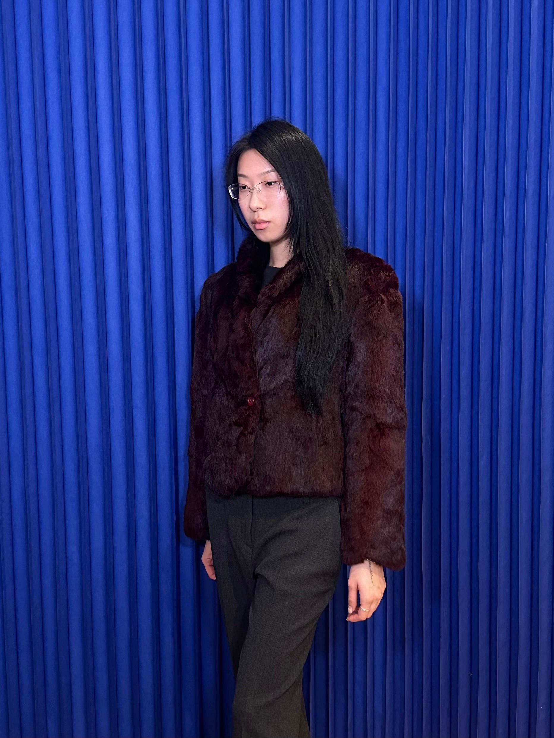 Maroon Rabbit Fur Coat