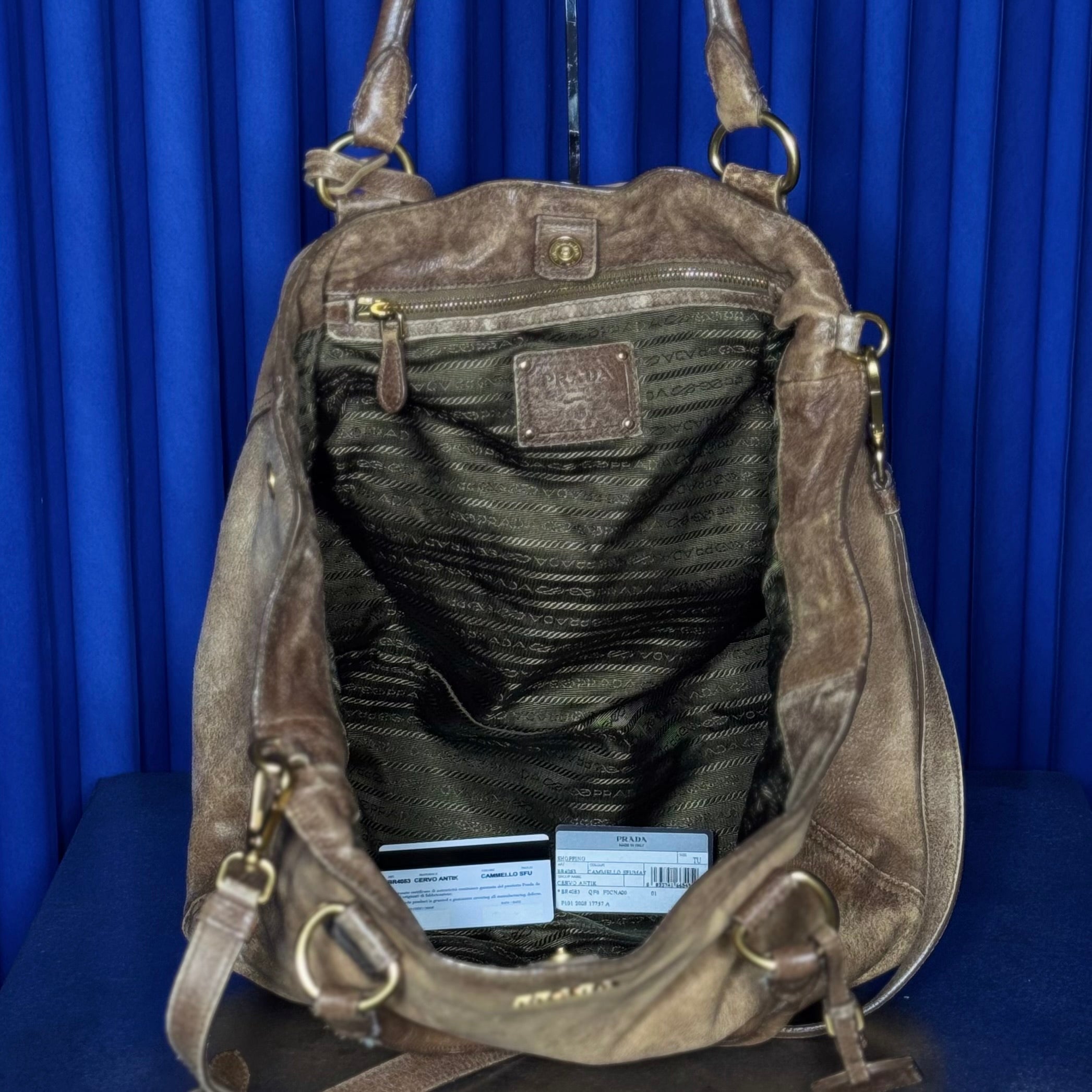 PRADA CERVO ANTIK CAMMELLO LEATHER BAG
