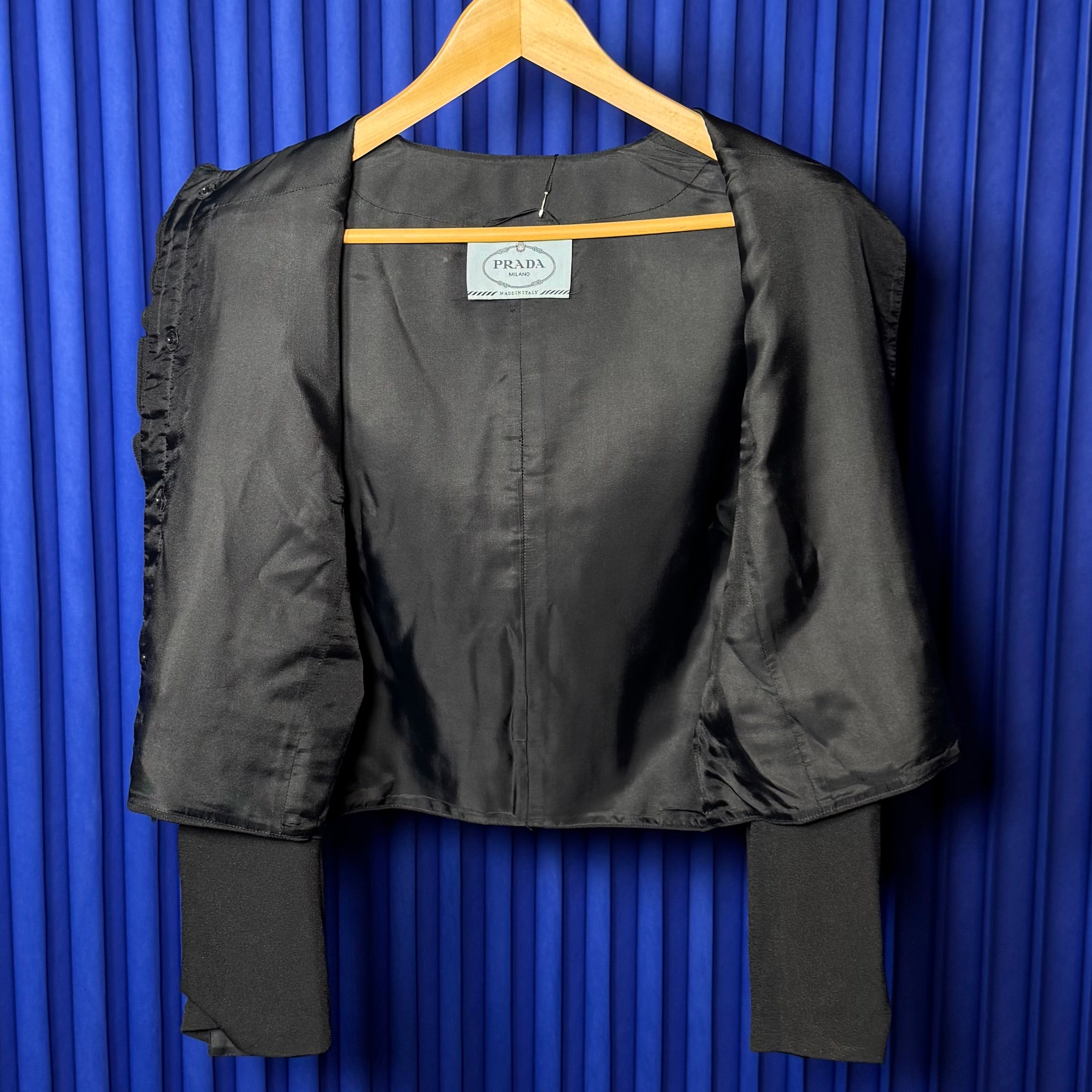 PRADA ROUND NECK RUFFLE DETAIL JACKET