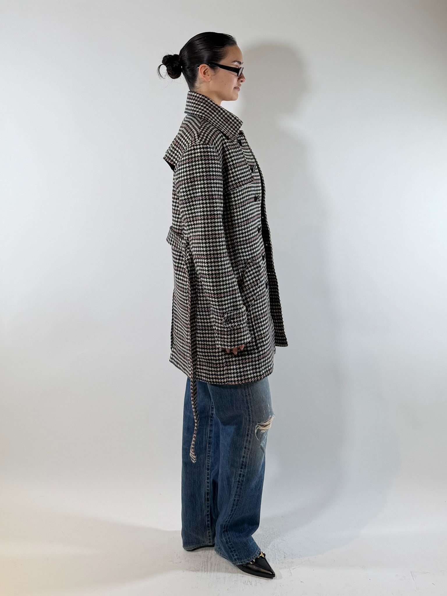 Morgan Homme Houndstooth Belted Coat