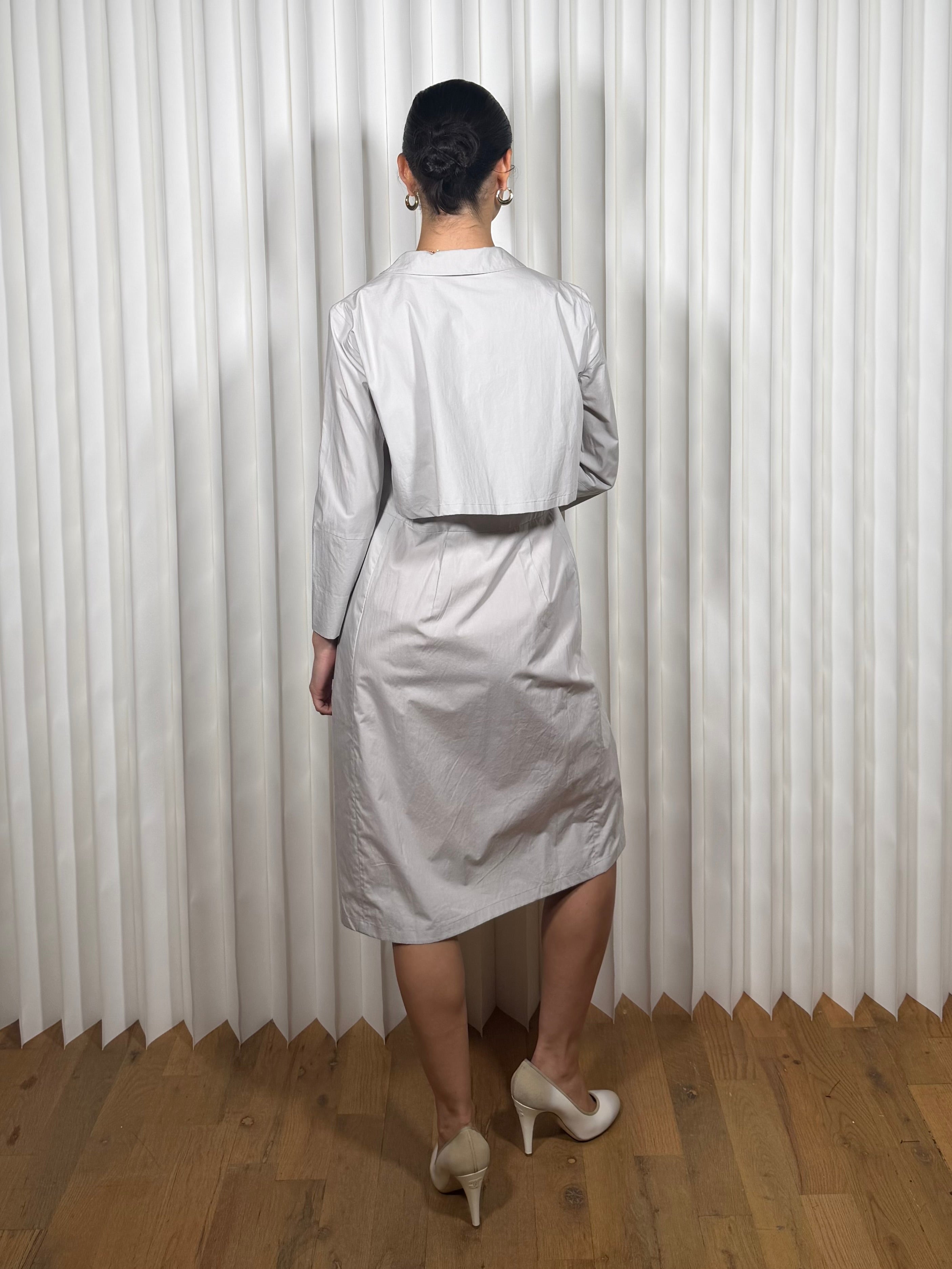 2020 Jil Sander Grey Cotton V-Neck Long Dress