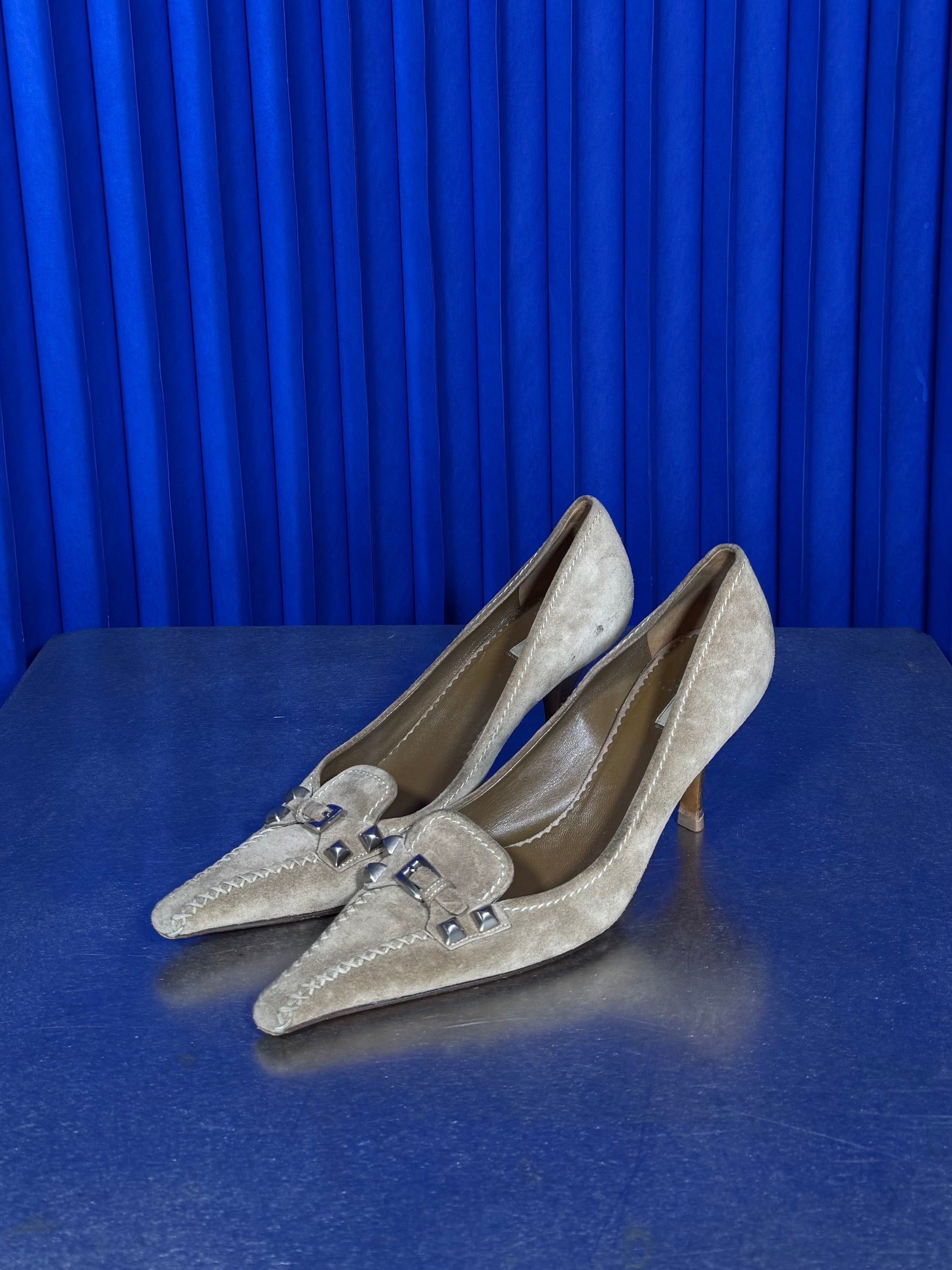 PRADA SUEDE STUDDED HEELS