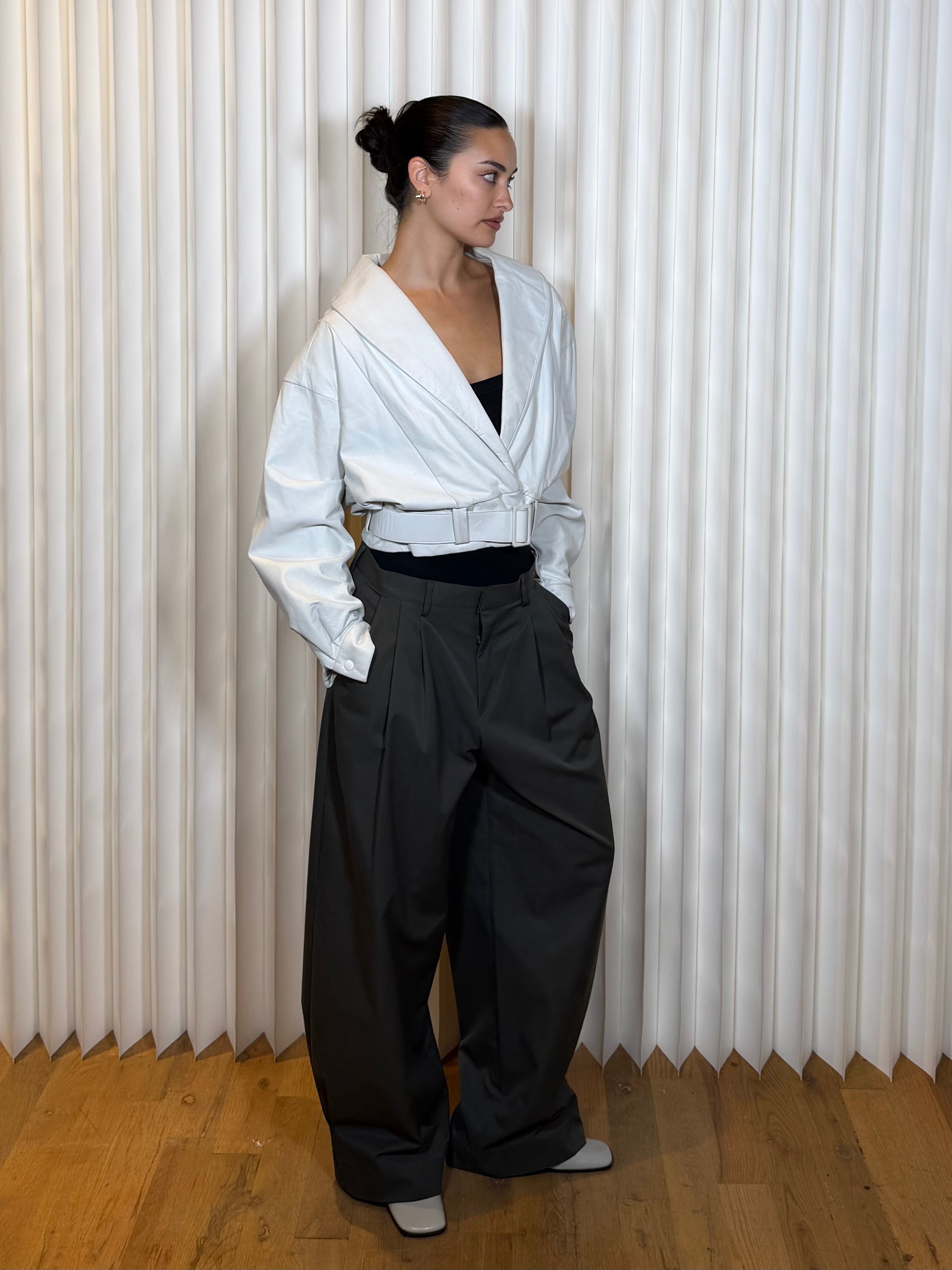 Ujena Leathers White Belted Jacket
