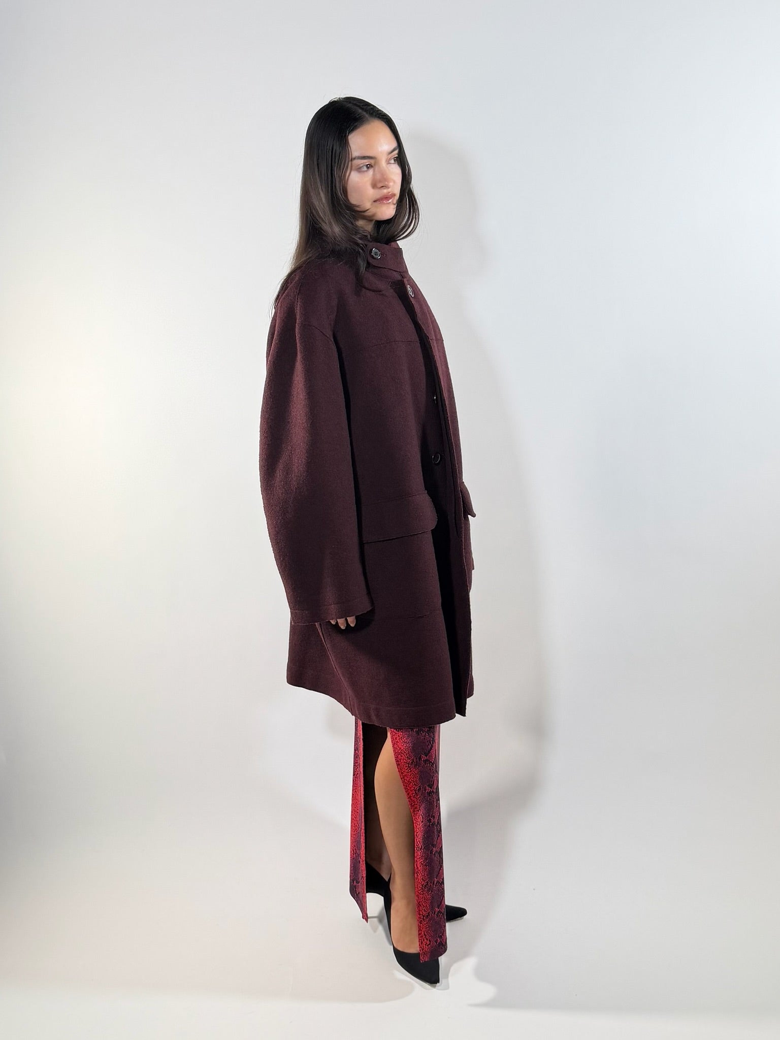 Vintage Fendi Wine Red Wool Coat