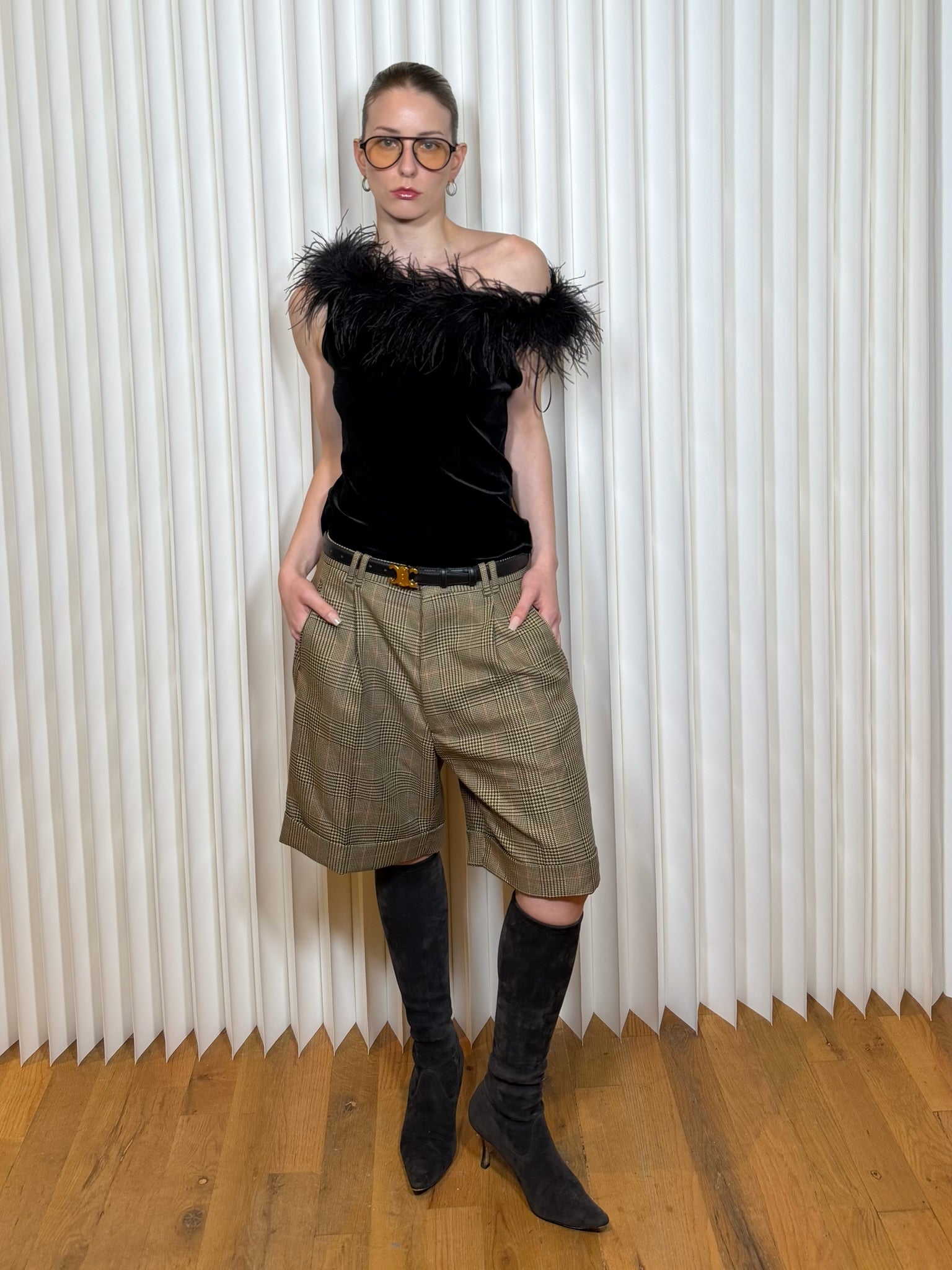 Maison Margiela Pleated Tartan Plaid Shorts