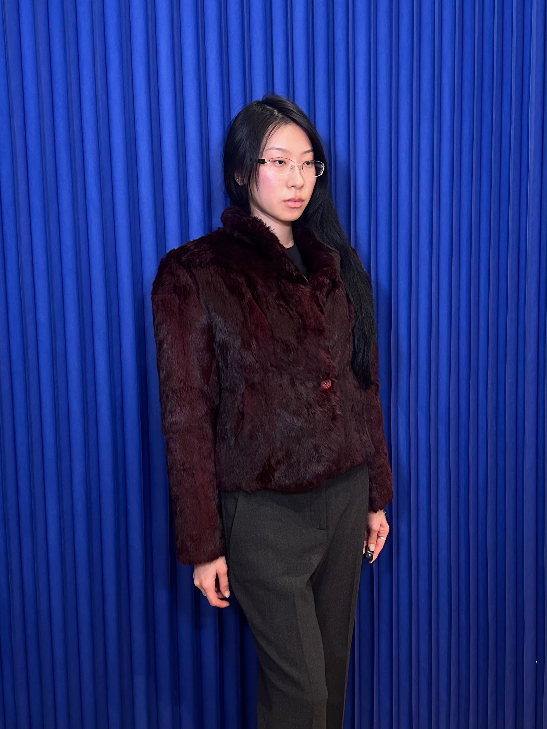 Maroon Rabbit Fur Coat