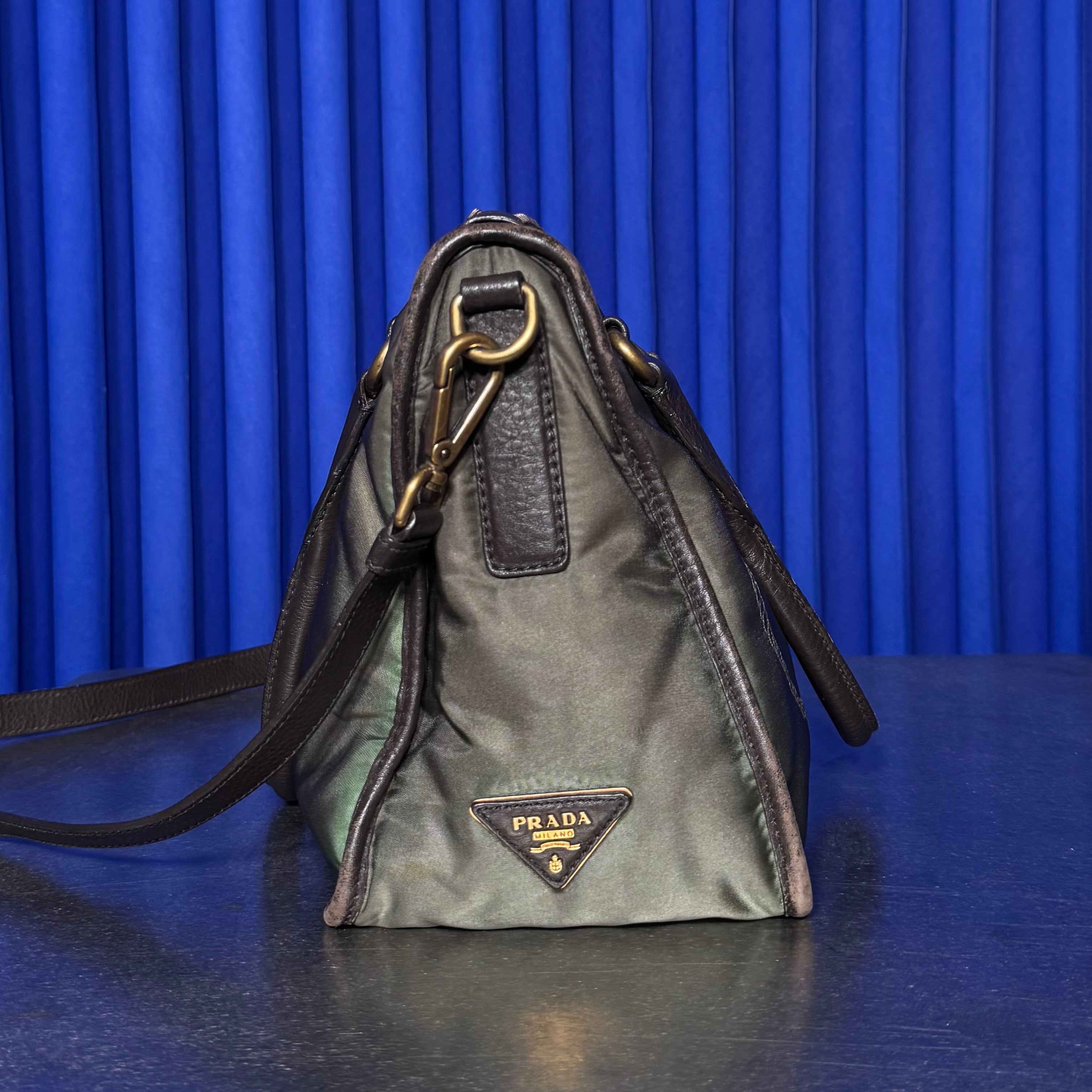 PRADA JACQUARD BAULETTO EBANO NYLON SHOULDER BAG