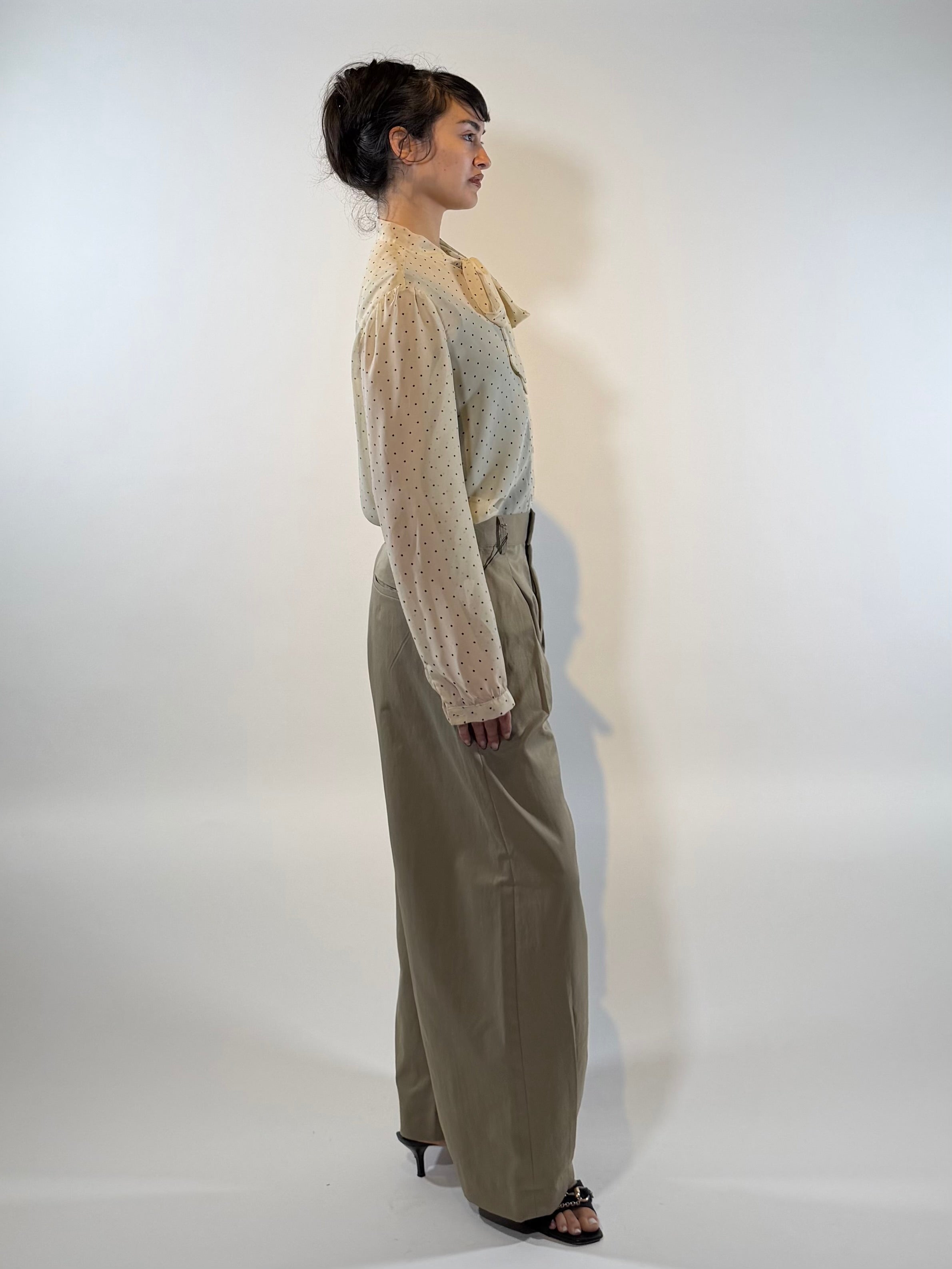 Free Market Fleur Beige Pleated Wide Pants