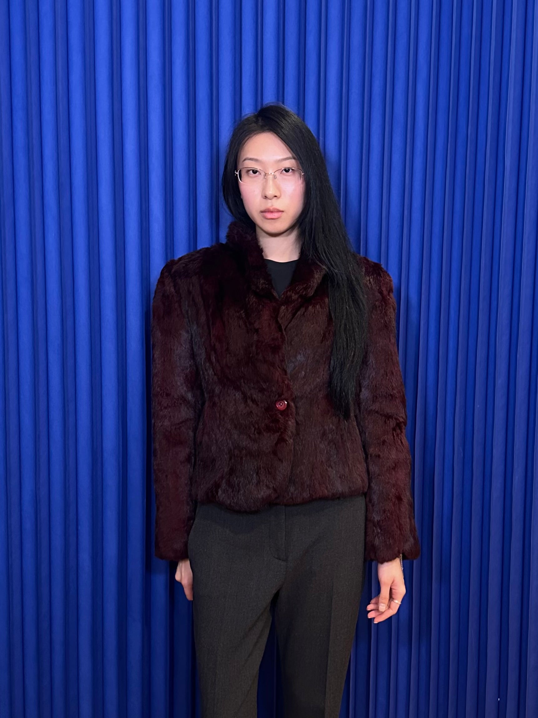 Maroon Rabbit Fur Coat