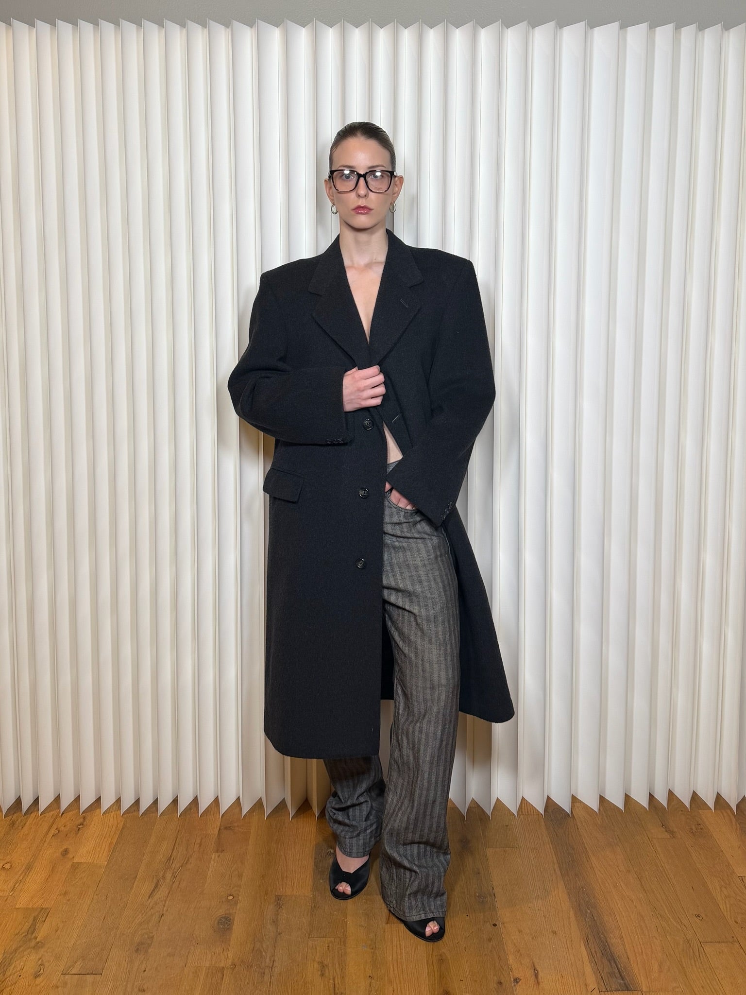 Long Charcoal British Wool Cashmere Coat
