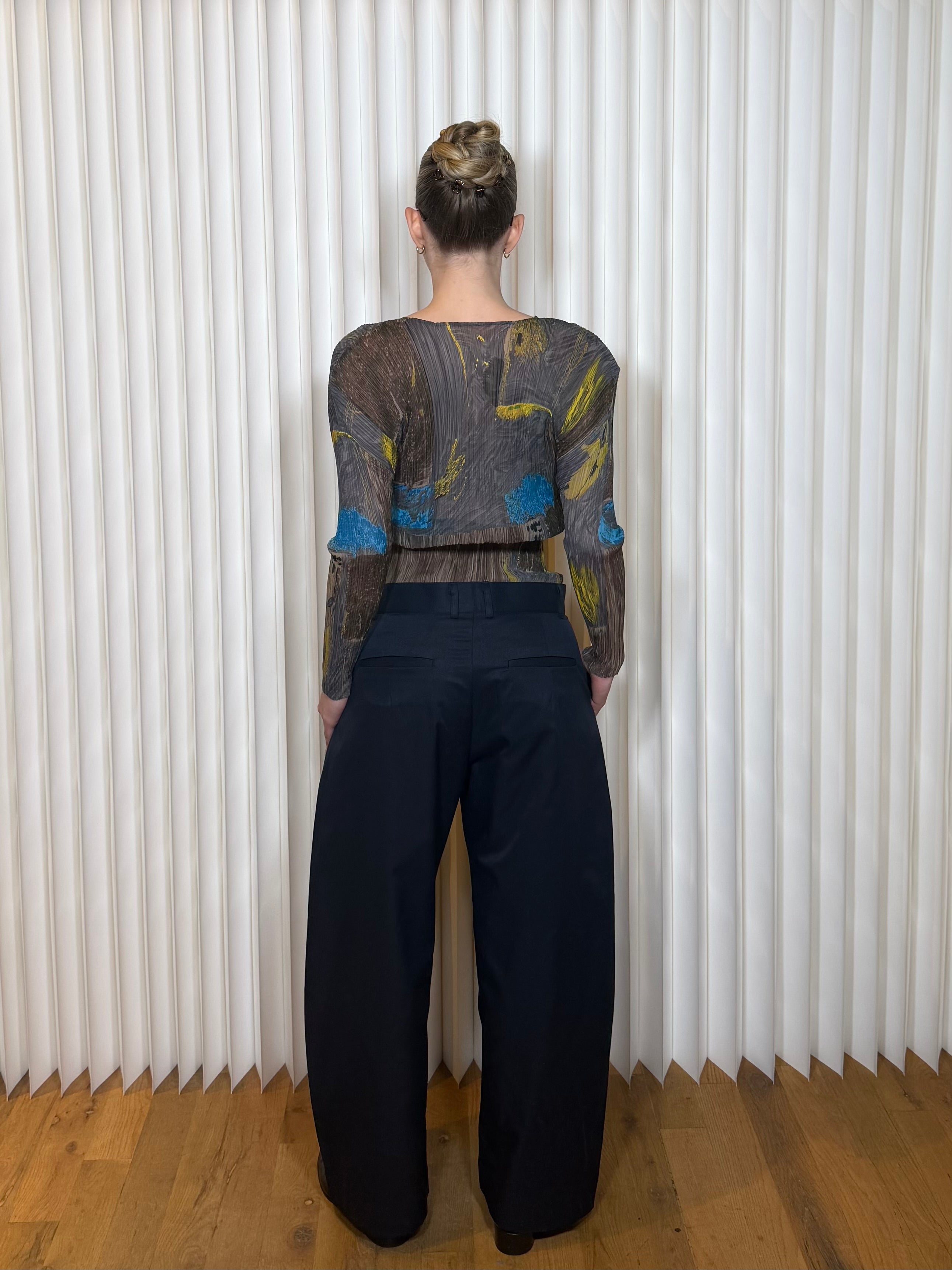 Free Market Fleur Navy Pleated Wide Pants