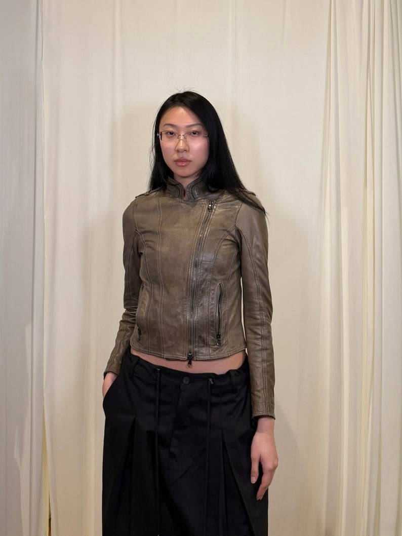 Omai Cropped Leather Jacket
