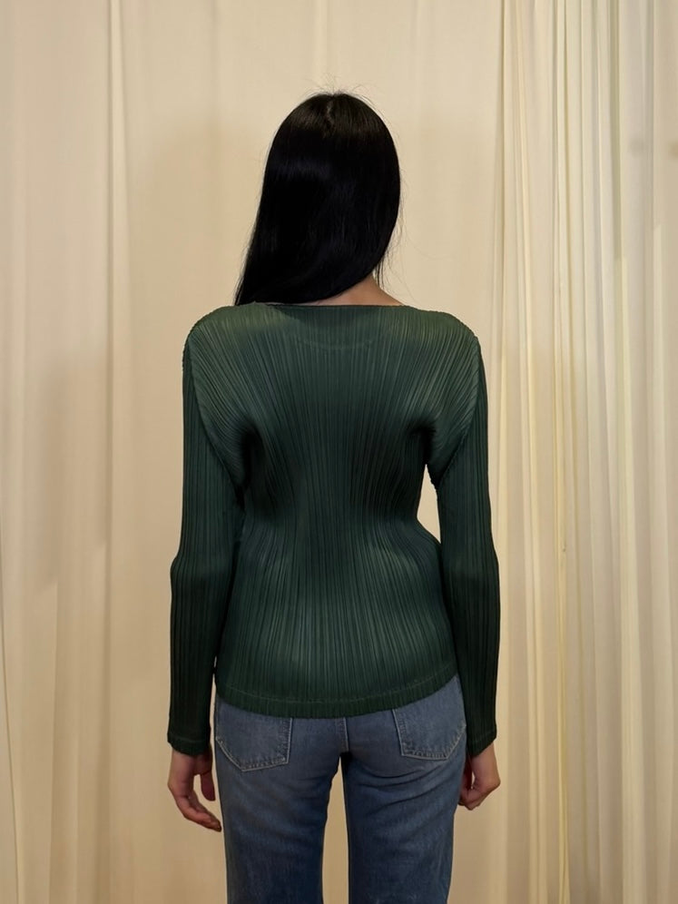 Pleats Please Issey Miyake L/S Crewneck Top ‘Green’