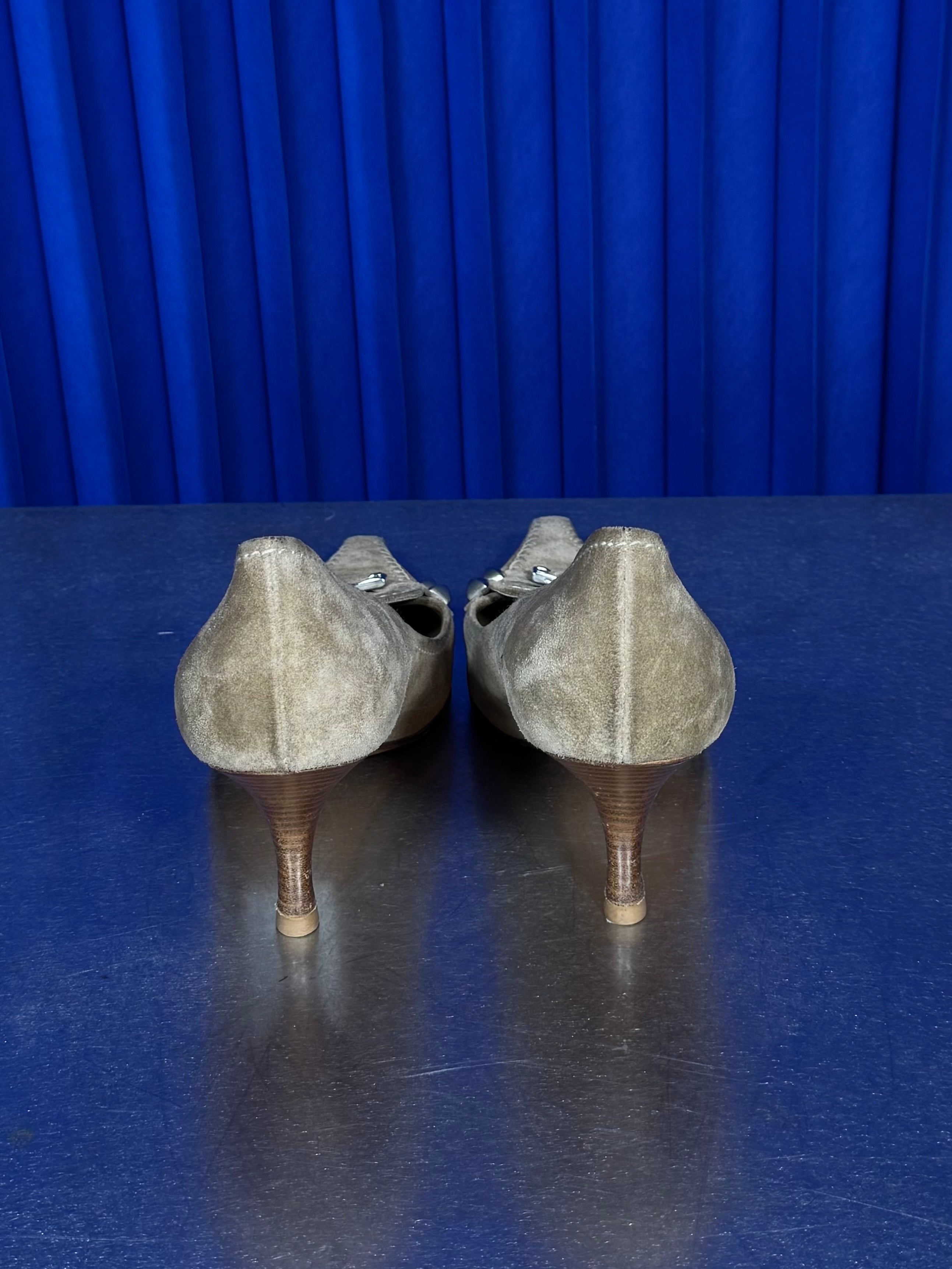 PRADA SUEDE STUDDED HEELS