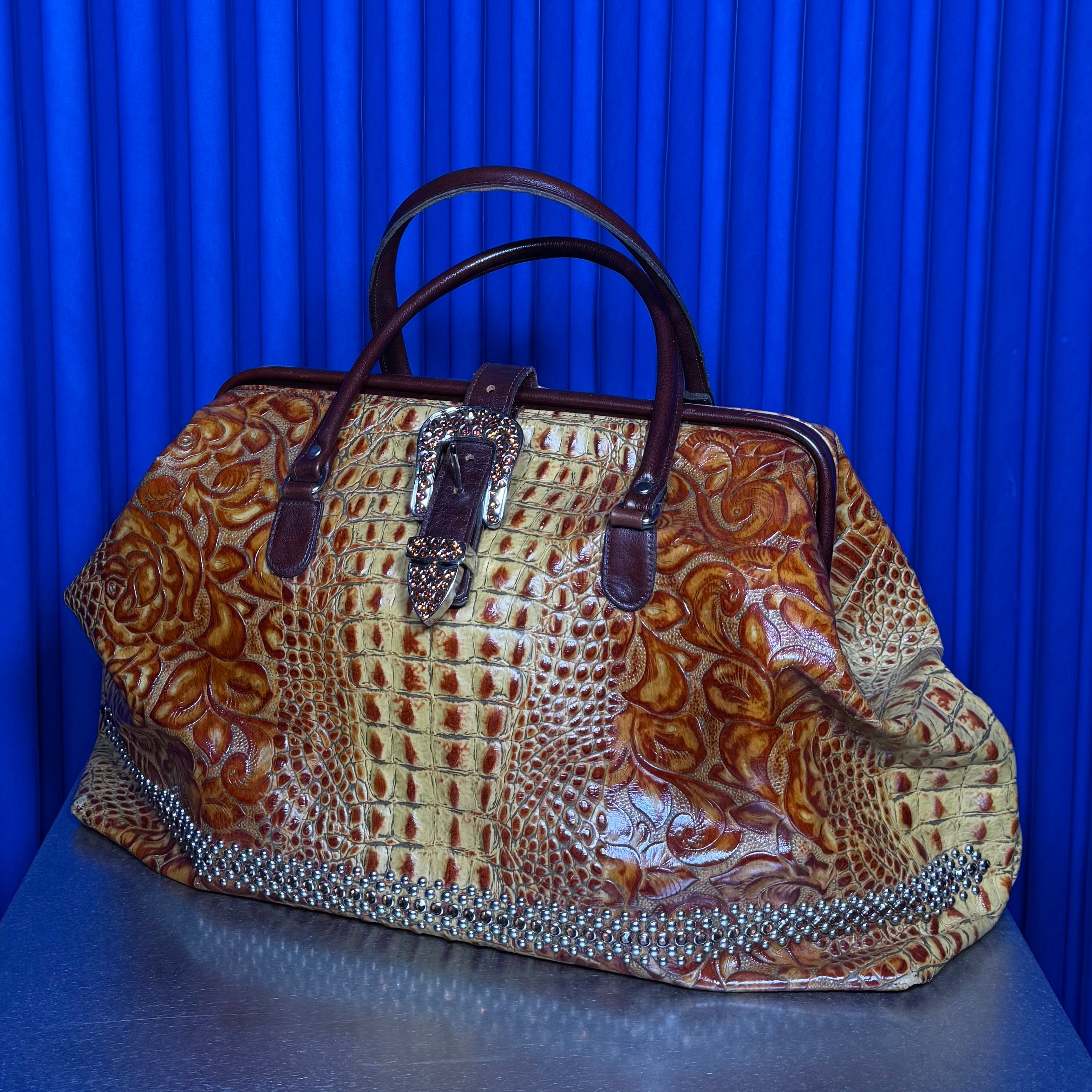 Raviani croc embossed floral leather Duffle