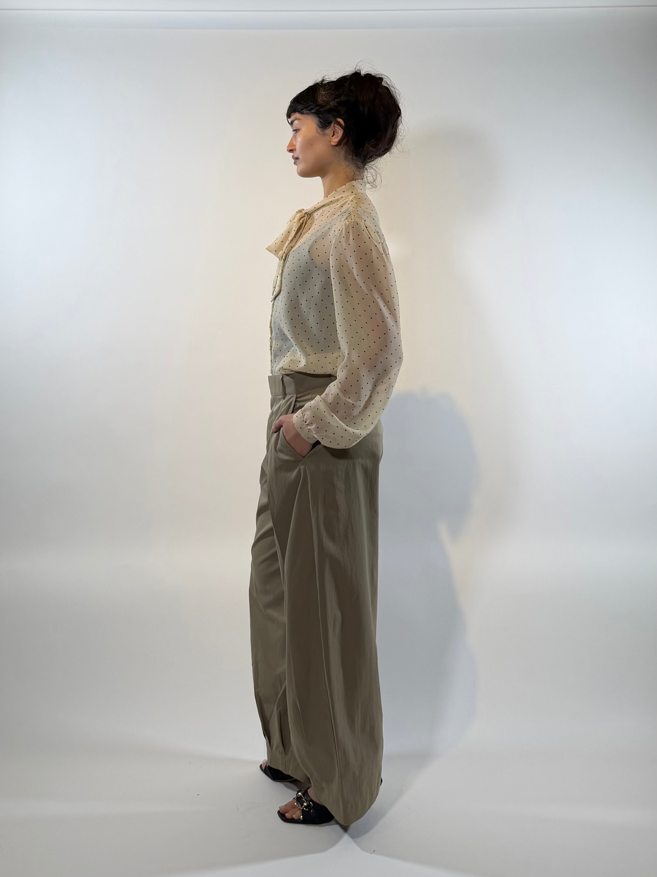 Free Market Fleur Beige Pleated Wide Pants