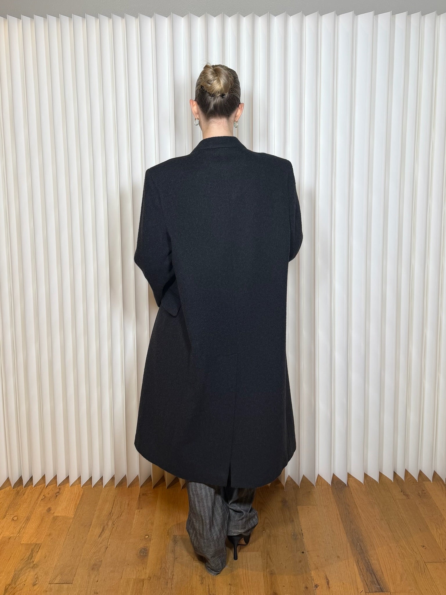 Long Charcoal British Wool Cashmere Coat