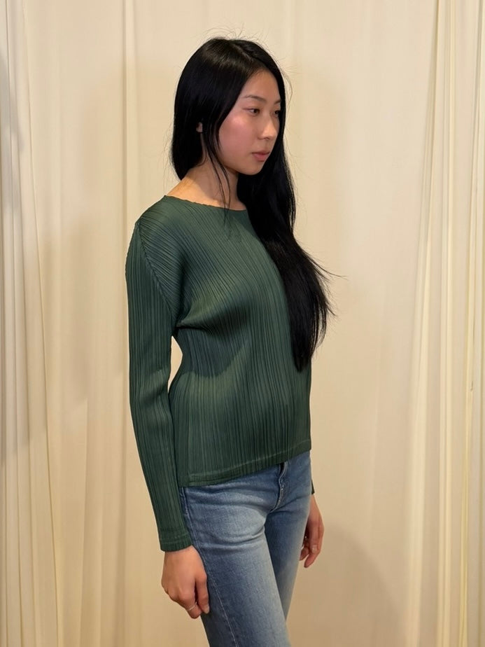 Pleats Please Issey Miyake L/S Crewneck Top ‘Green’