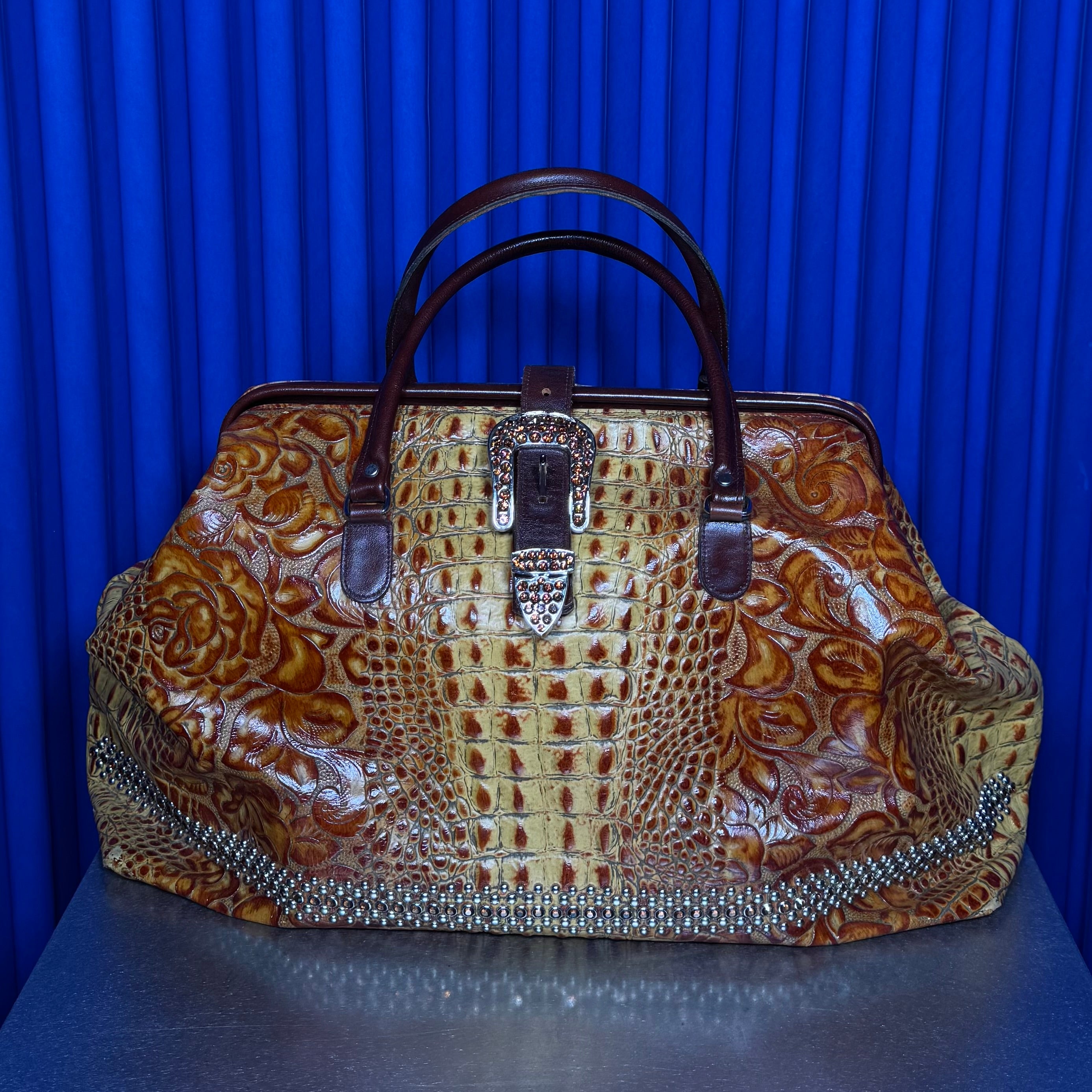 Raviani croc embossed floral leather Duffle