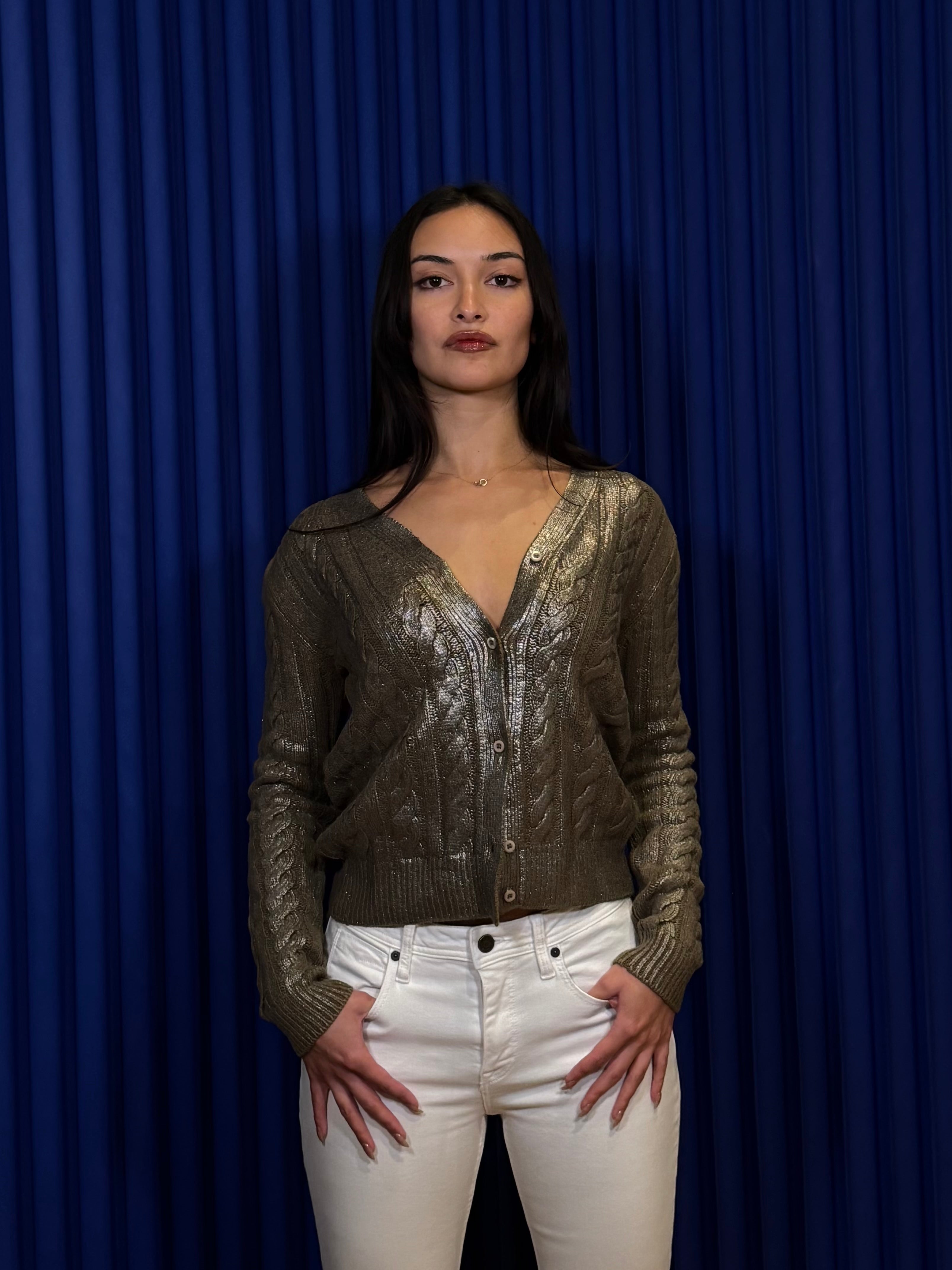 Prada AW04 Wool V-Neck Cardigan ‘metallic’