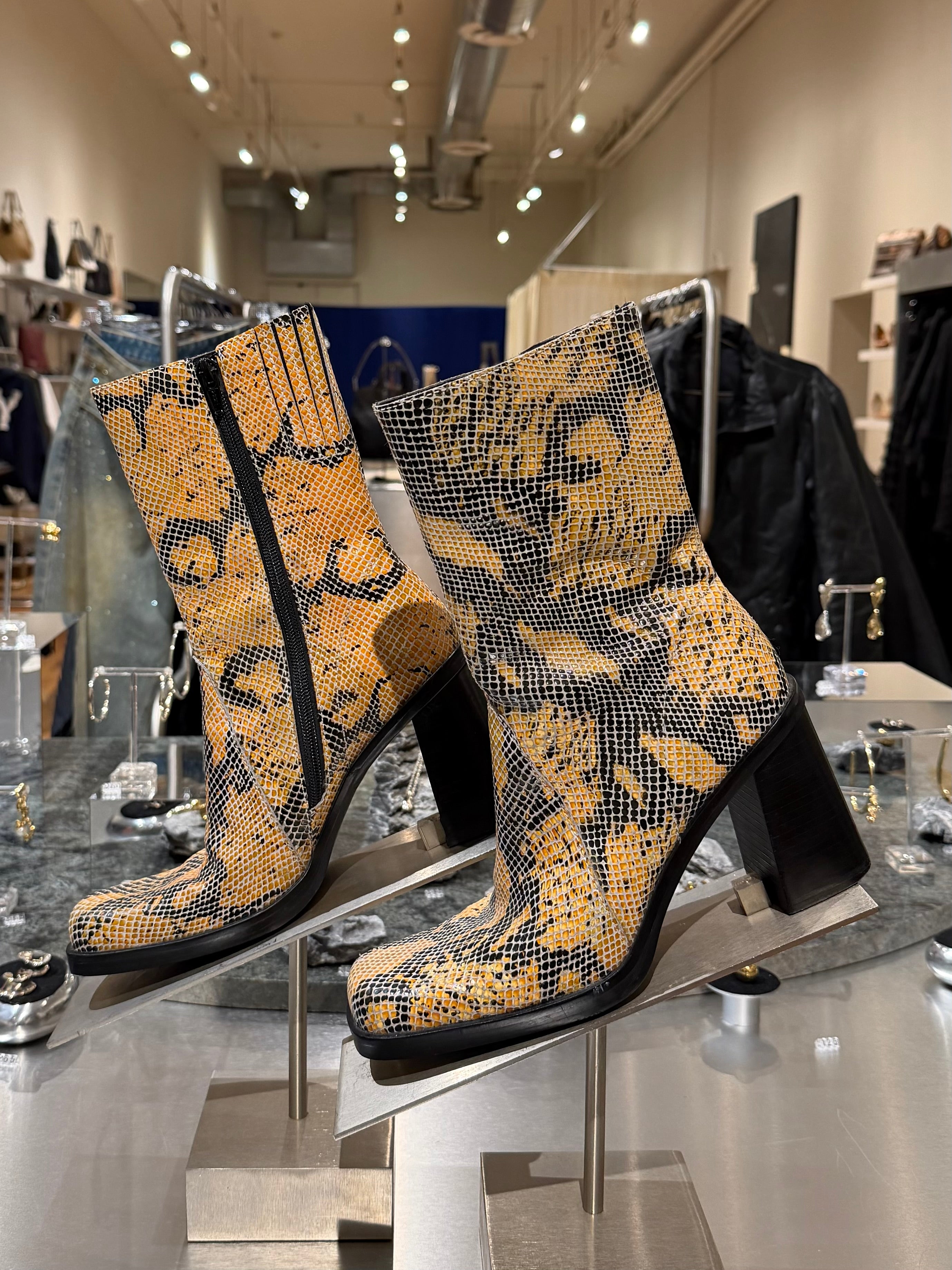 MIA Orange Snakeskin Boots