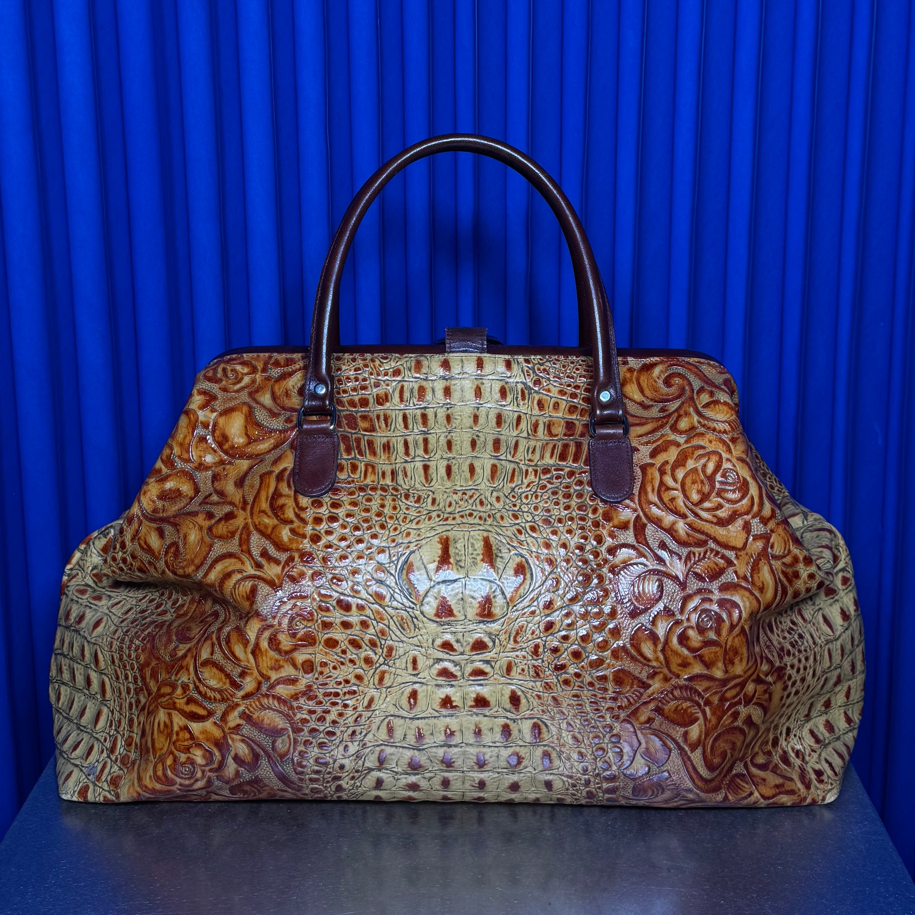 Raviani croc embossed floral leather Duffle